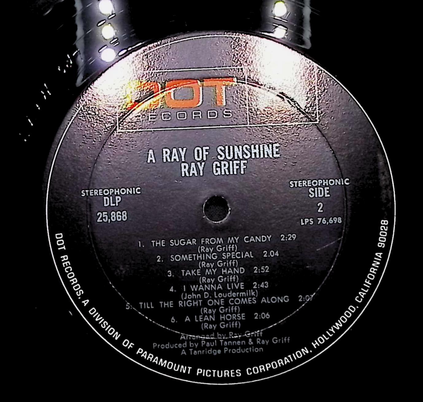 Ray Griff A Ray Of Sunshine 12" LP 0 Dot Records Folk, World, & Country — image 4