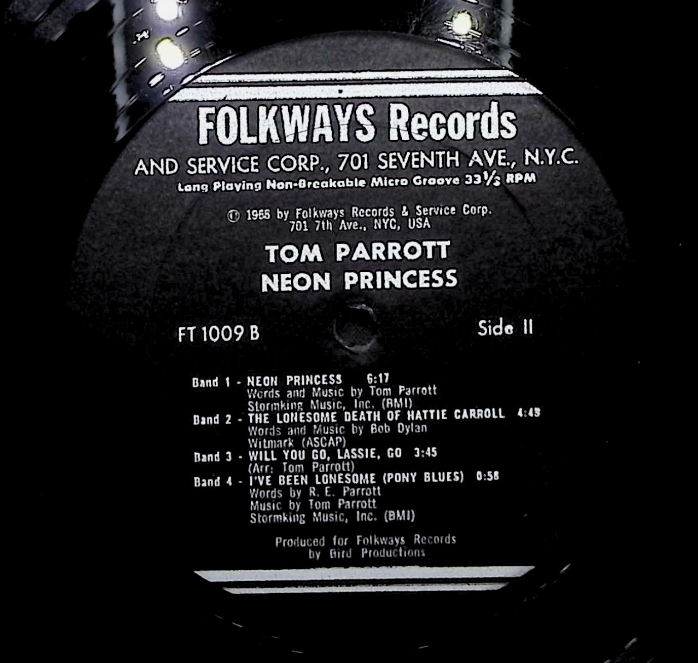 Tom Parrott Neon Princess 1968 LP FT 1009 	Rock, Folk, World, & Country  — image 4