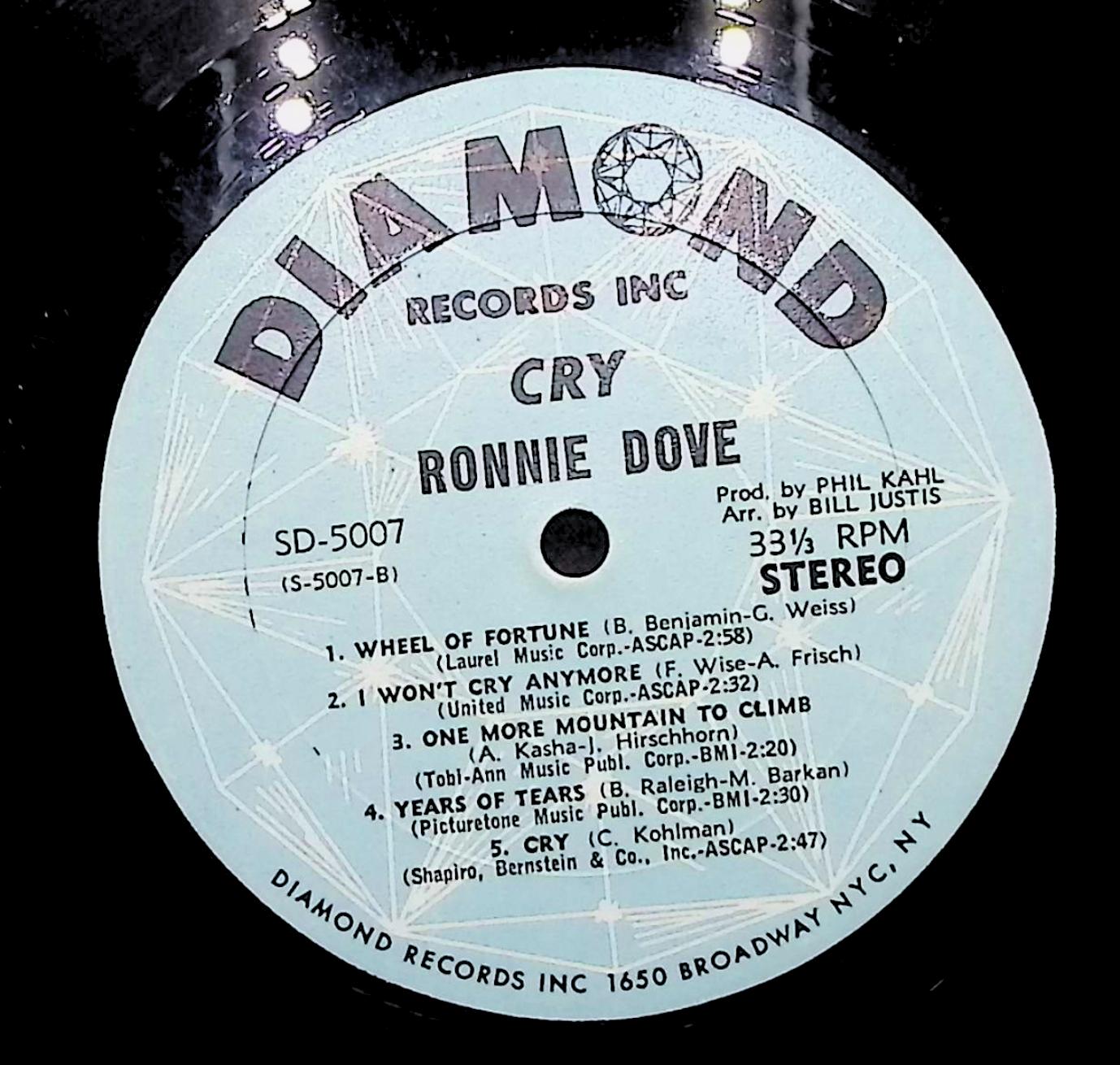 Ronnie Dove Cry 1967 LP SD-5007 Folk, World, & Country — image 2