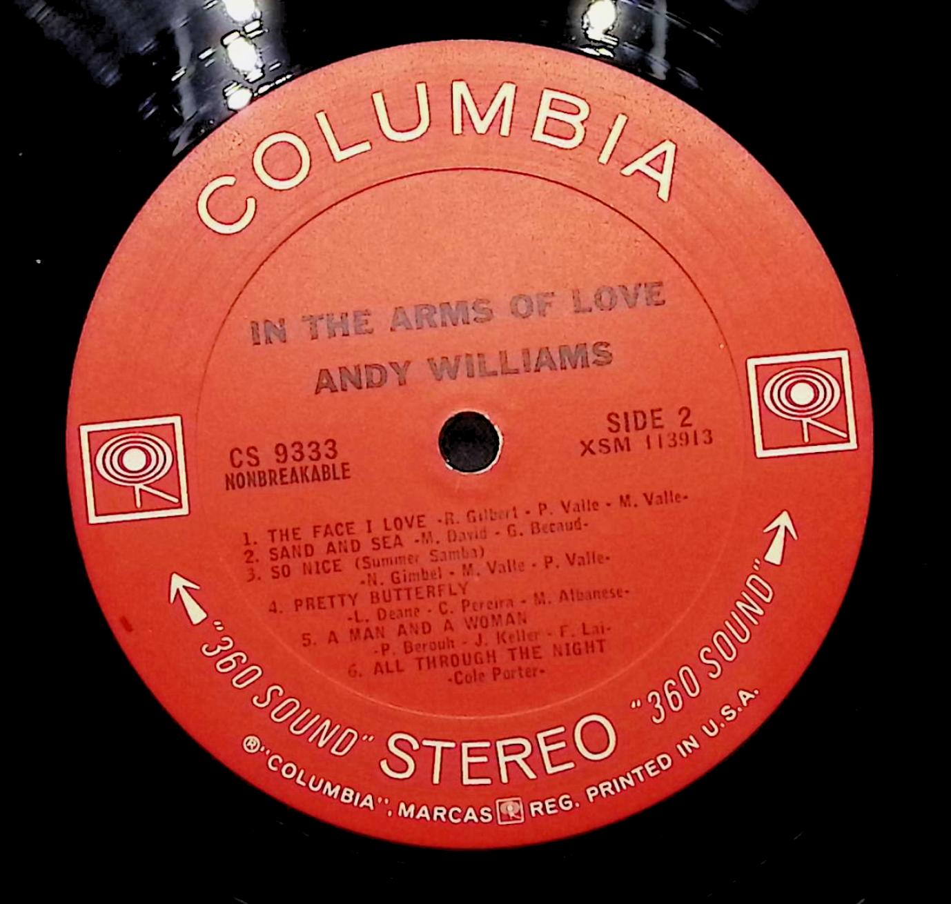 Andy Williams In The Arms Of Love 1966 LP CS 9333 	Jazz, Pop — image 2