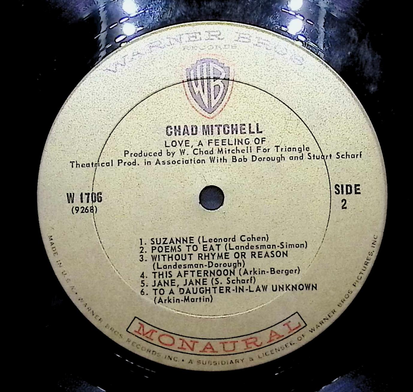 Chad Mitchell (2) Love, A Feeling Of 12" LP 1967 W 1706 Folk, World, & Country — image 2