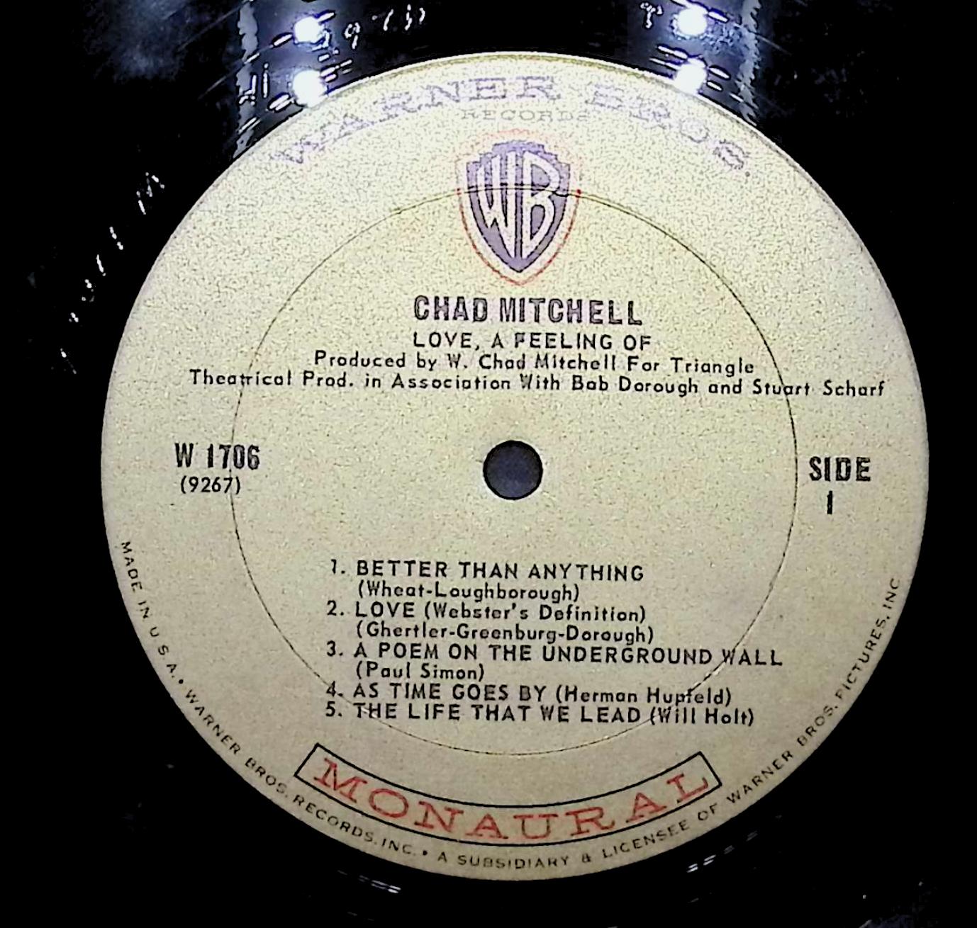 Chad Mitchell (2) Love, A Feeling Of 12" LP 1967 W 1706 Folk, World, & Country — image 4