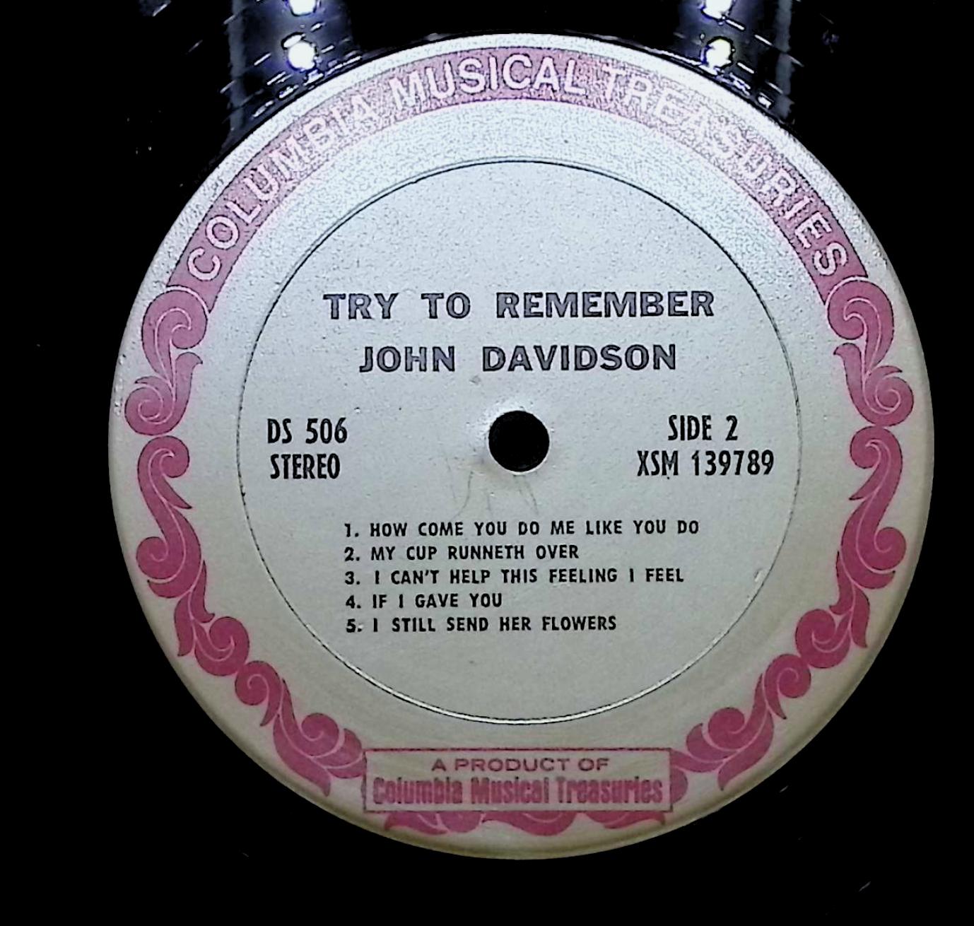 John Davidson Try To Remember 12" LP 1969 DS 506 Pop — image 2