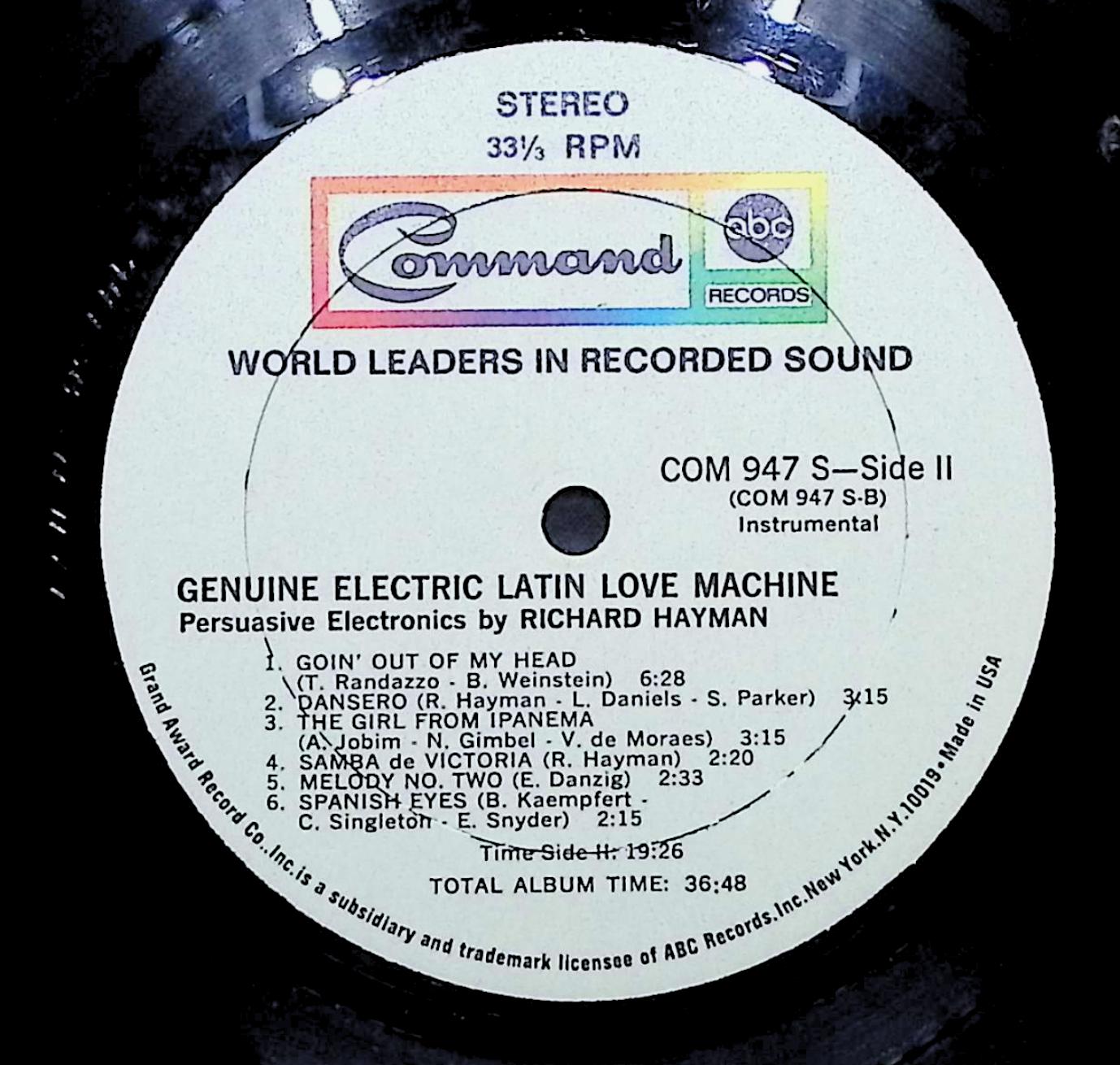 Richard Hayman Genuine Electric Latin Love Machine 12" LP 1969 COM 947 S Electronic — image 2