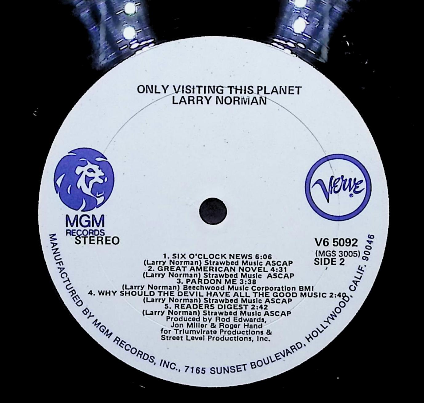 Larry Norman Only Visiting This Planet 12" LP 1972 V6-5092 Rock — image 2