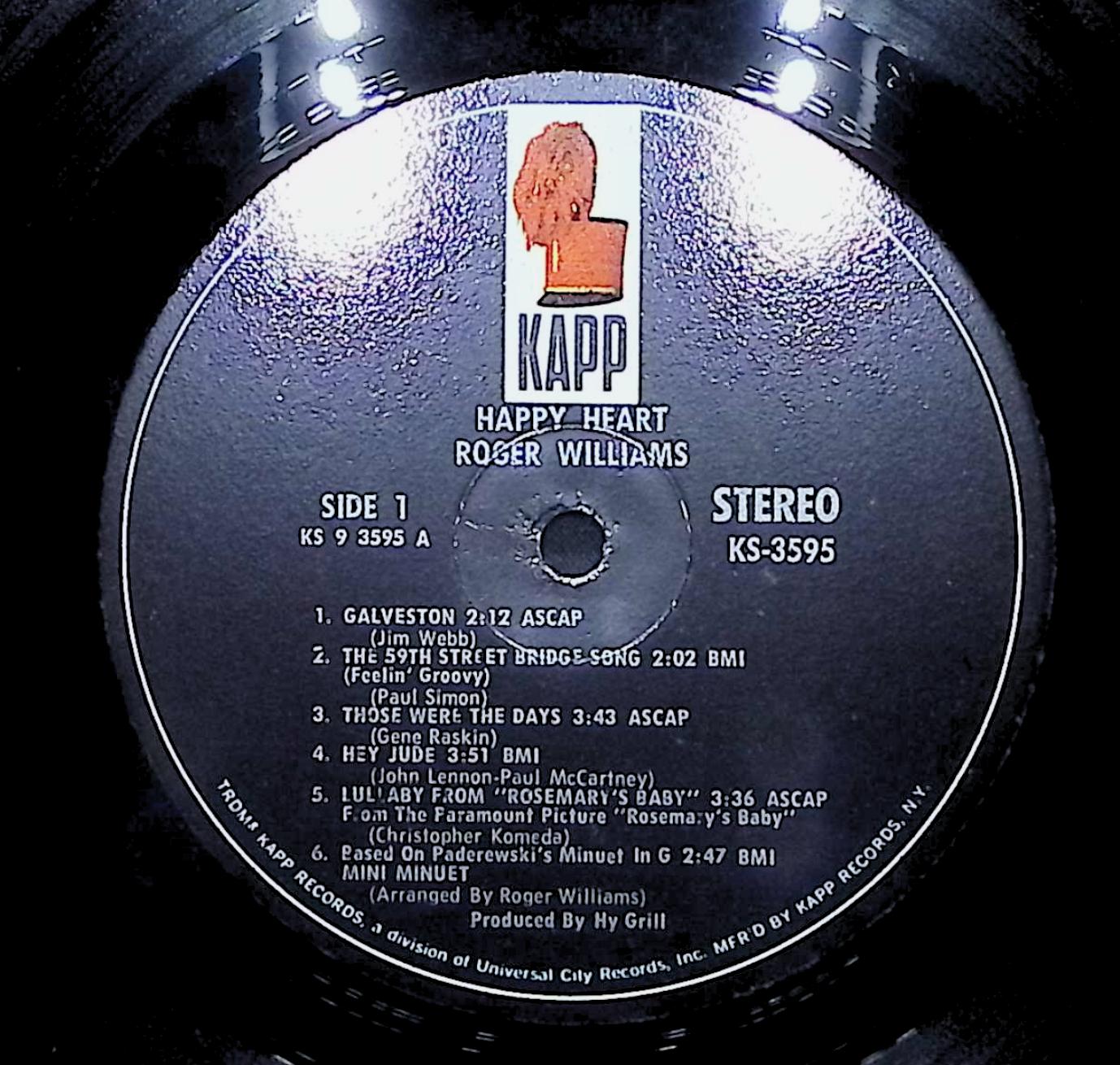 Roger Williams (2) Happy Heart 12" LP 1969 KS-3595 Jazz — image 2
