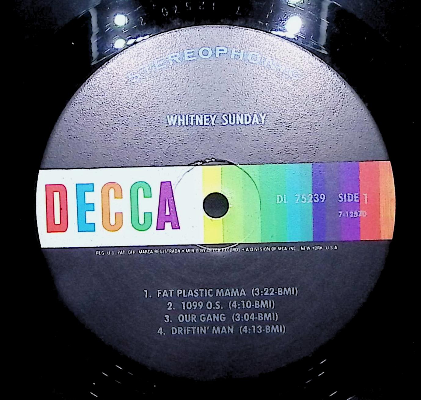 Whitney Sunday Whitney Sunday 12" LP 1970 DL 75239 Rock — image 2
