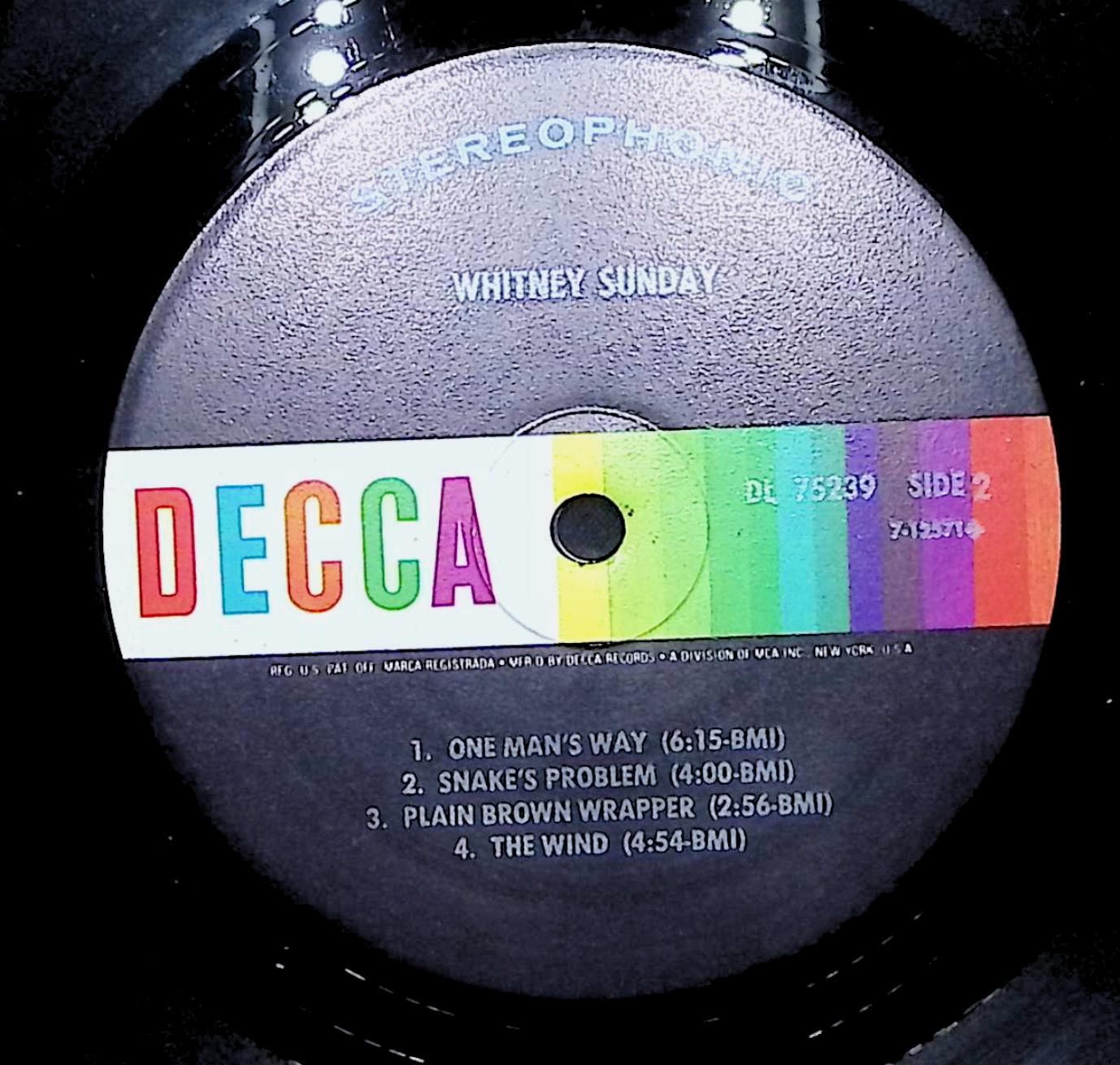 Whitney Sunday Whitney Sunday 12" LP 1970 DL 75239 Rock — image 4
