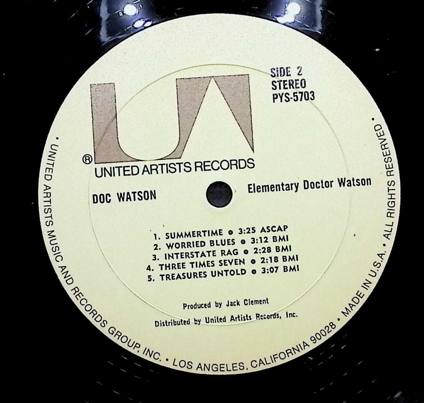 Doc Watson Elementary Doctor Watson 12" LP 1972 PYS 5703 Blues — image 2