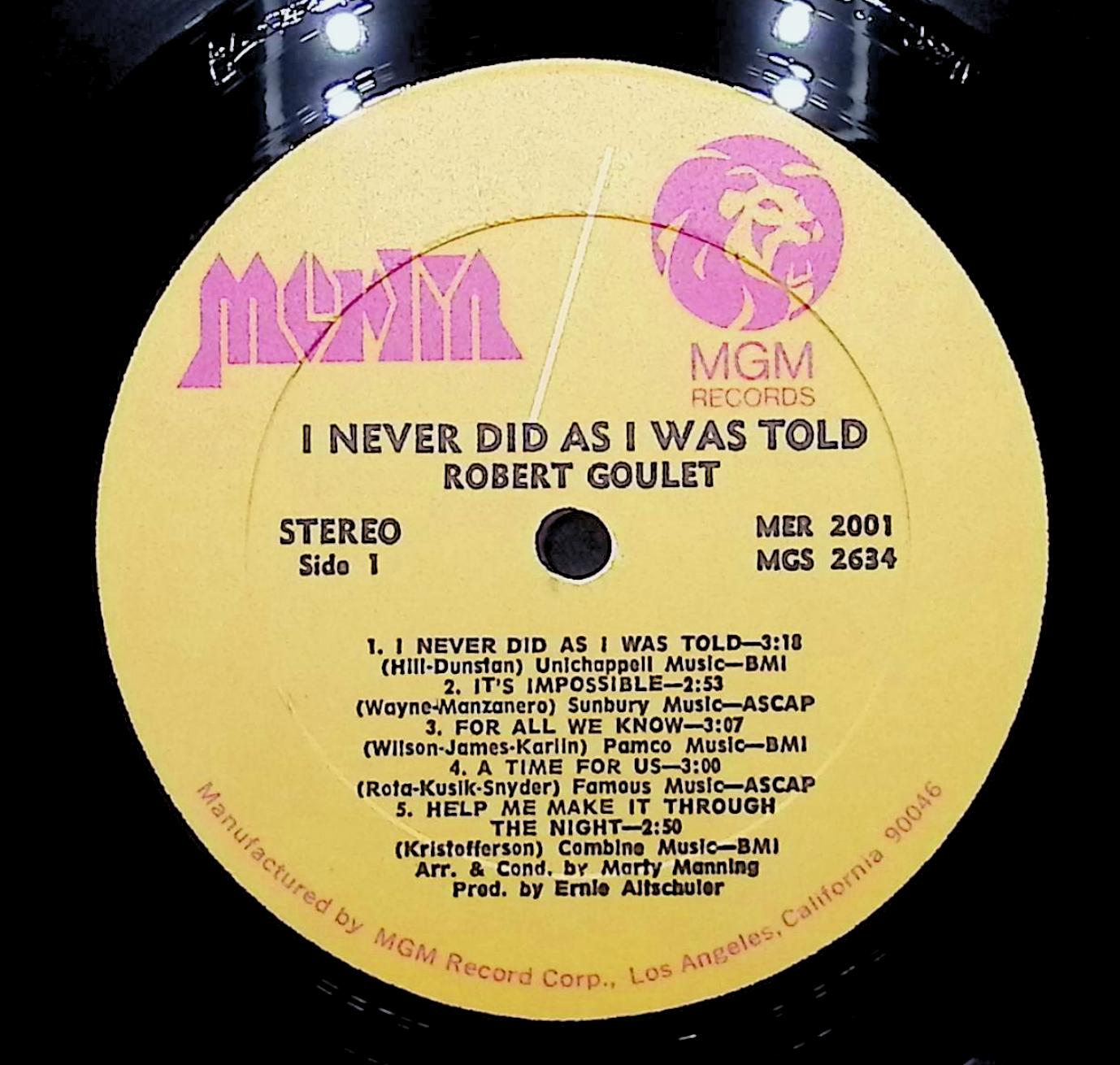 Robert Goulet I Never Did As I Was Told 12" LP 1971 MER 2001 Pop — image 2
