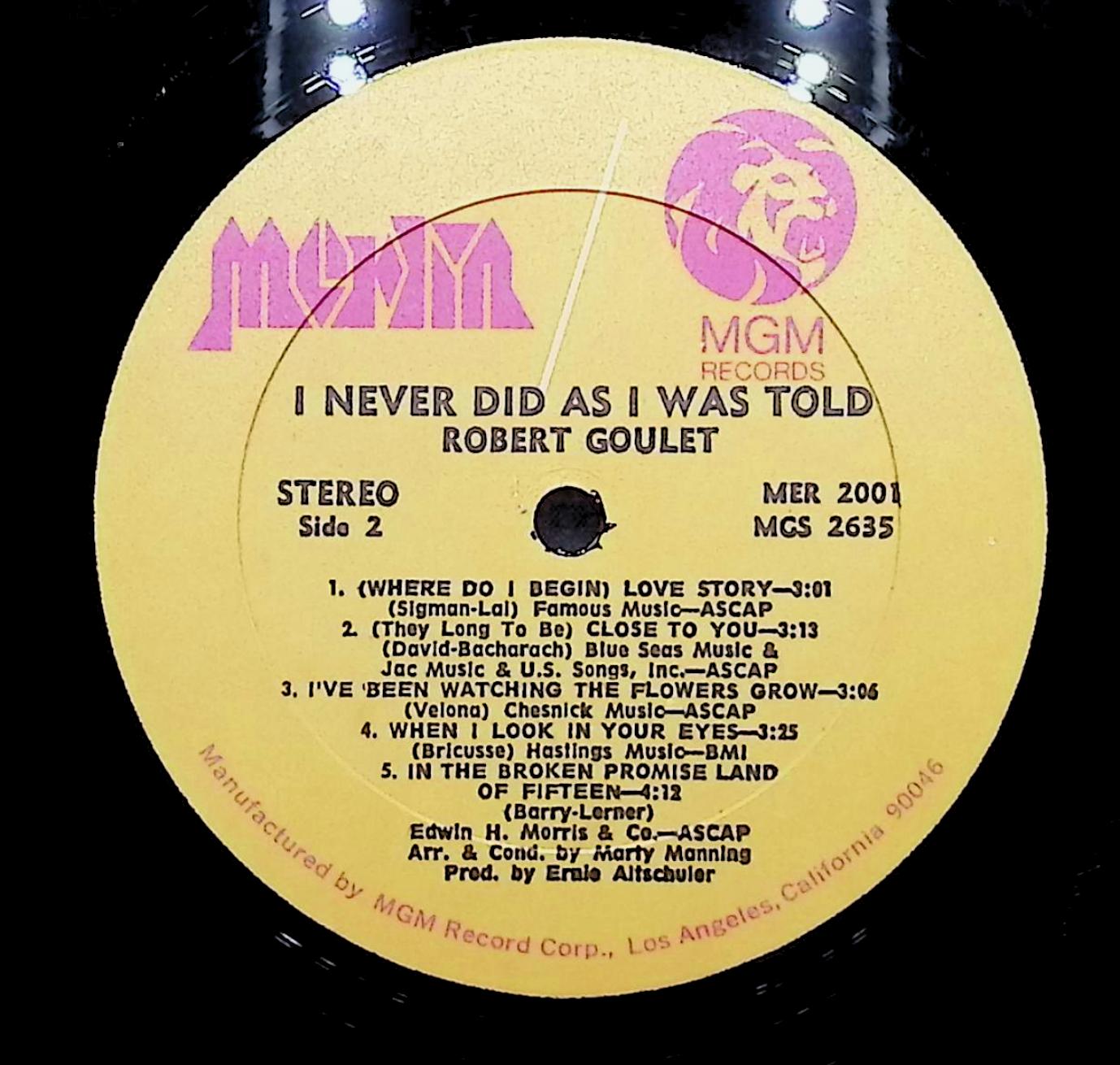 Robert Goulet I Never Did As I Was Told 12" LP 1971 MER 2001 Pop — image 4