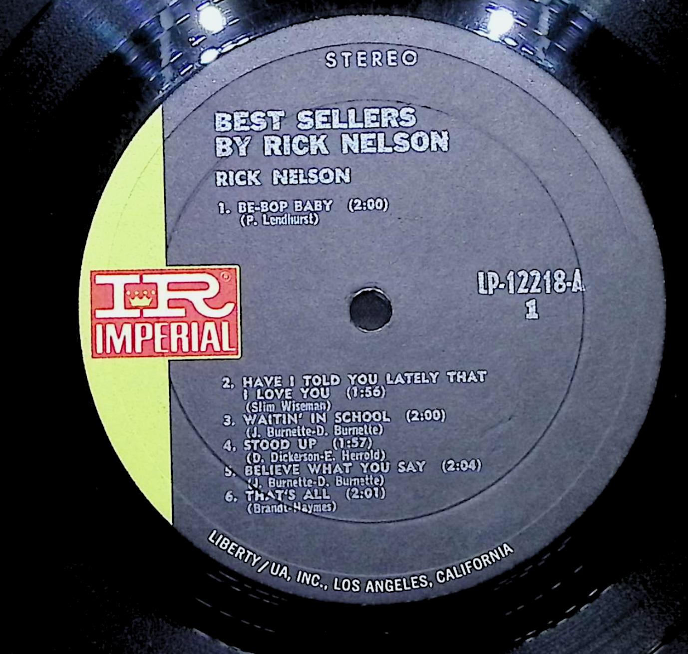Rick Nelson Best Sellers By Rick Nelson 12" LP 0 Imperial LP-12218 Rock — image 2