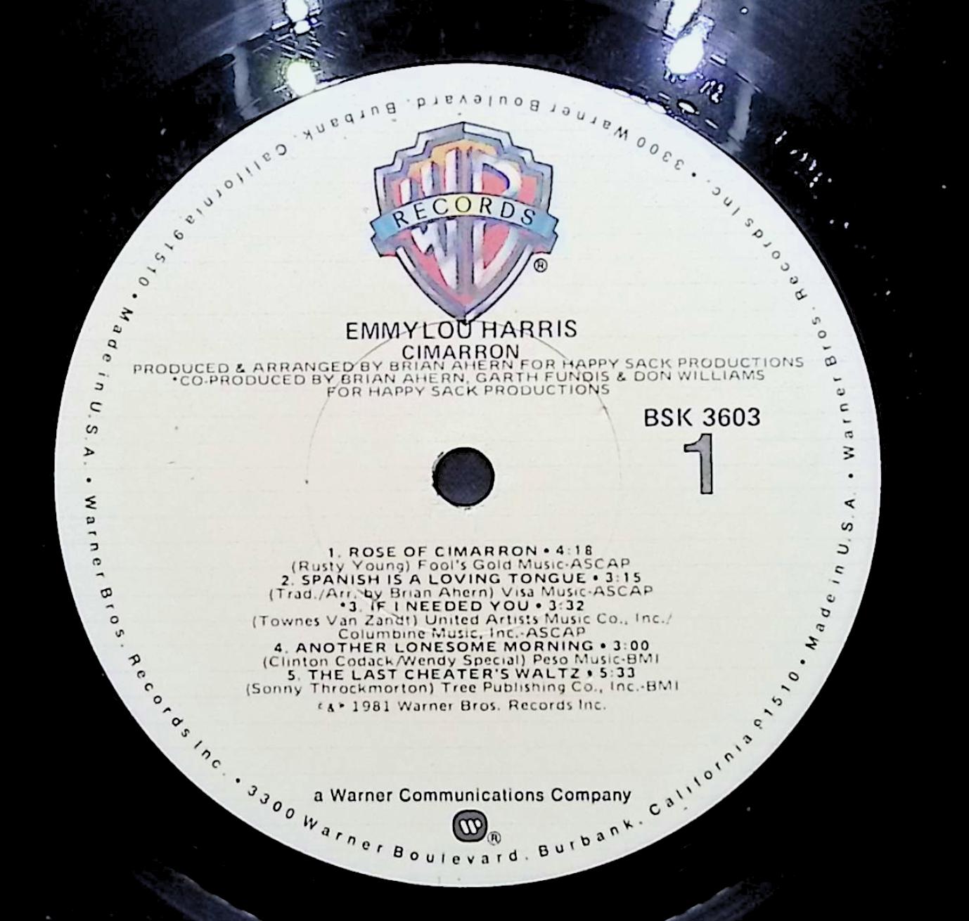 Emmylou Harris Cimarron 12" LP 1981 BSK 3603 Folk, World, & Country — image 2