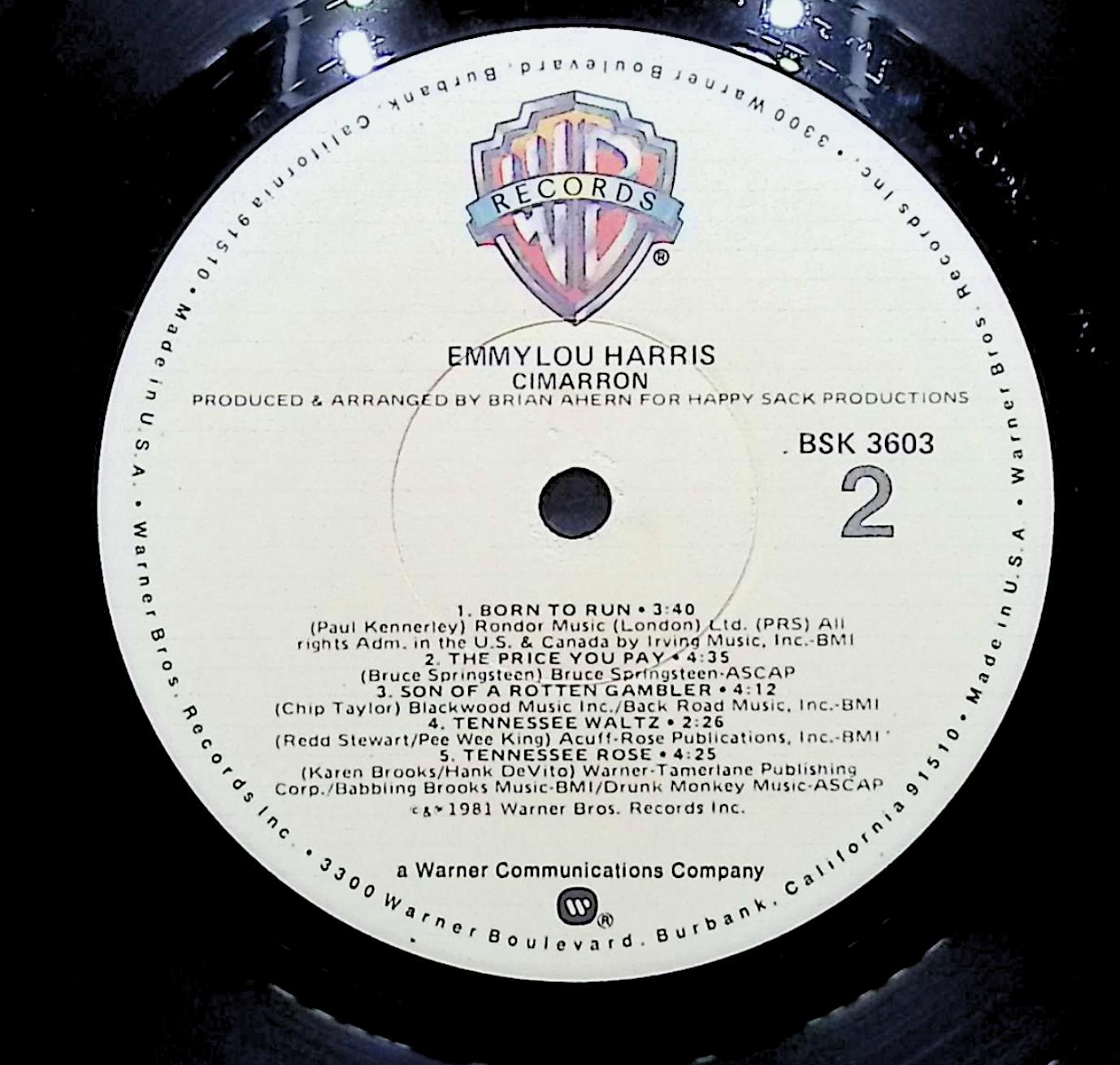 Emmylou Harris Cimarron 12" LP 1981 BSK 3603 Folk, World, & Country — image 4