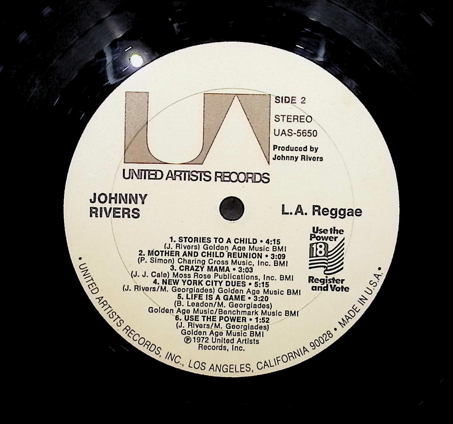 Johnny Rivers L.A. Reggae 1972 LP Rock Side 1 & 2  — image 2