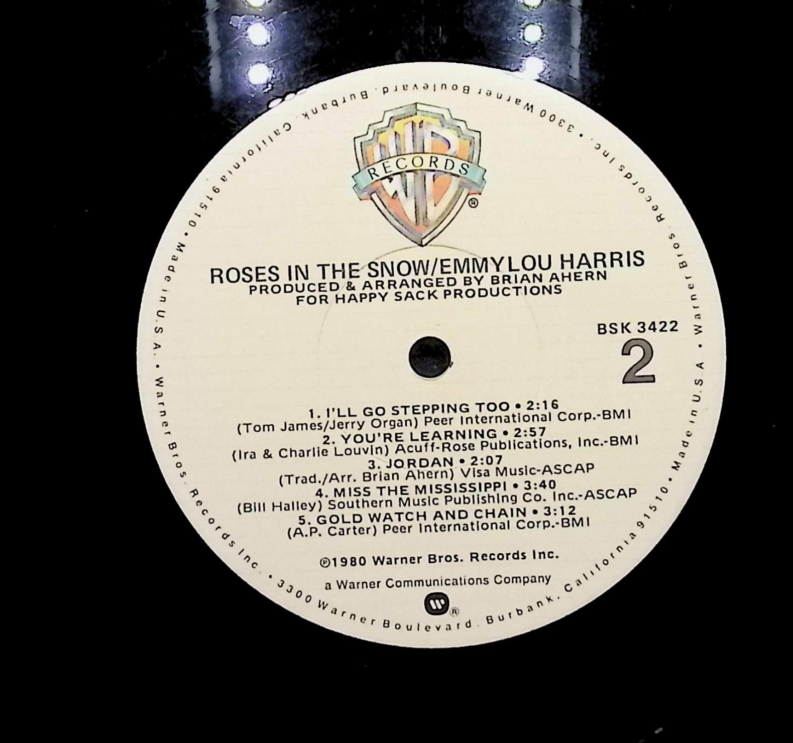 Emmylou Harris Roses In The Snow 1980 LP Folk, World, & Country Side 1 & 2  — image 2