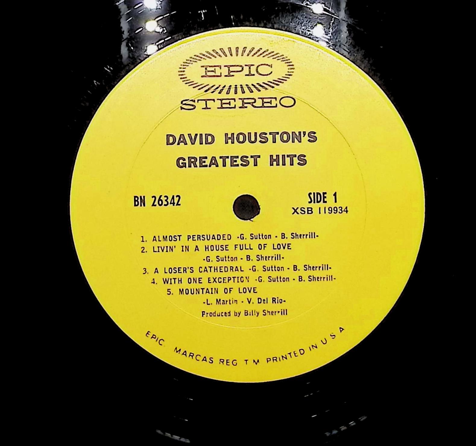 David Houston David Houston's Greatest Hits 1968 LP Folk, World, & Country  — image 2