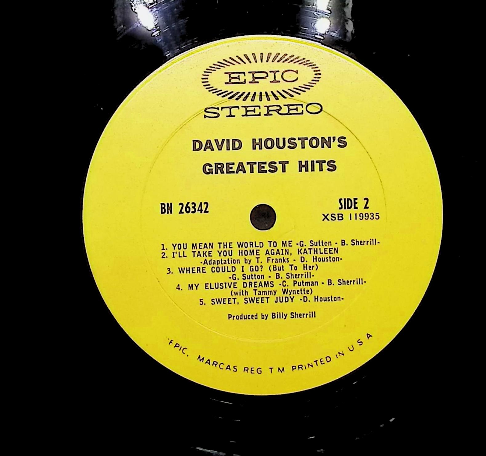 David Houston David Houston's Greatest Hits 1968 LP Folk, World, & Country  — image 4