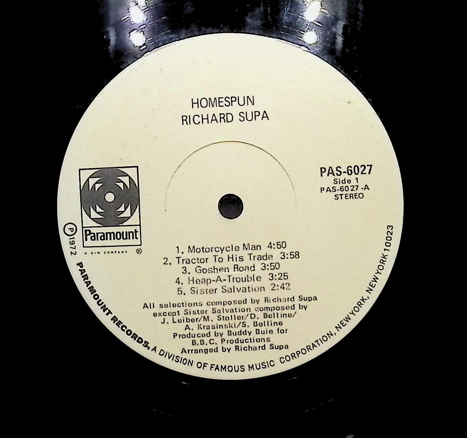 Richard Supa Homespun 1972 LP Rock Side 1 & 2  — image 2