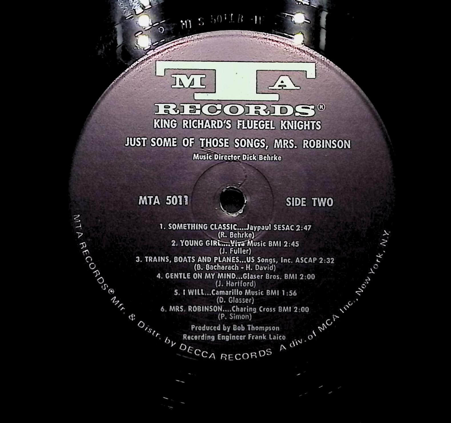 King Richard's Fluegel Knights Just Some Of Those Songs Mrs. Robinson 1969 LP  — image 2