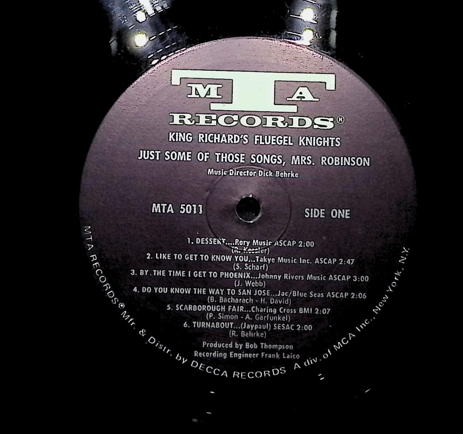 King Richard's Fluegel Knights Just Some Of Those Songs Mrs. Robinson 1969 LP  — image 4
