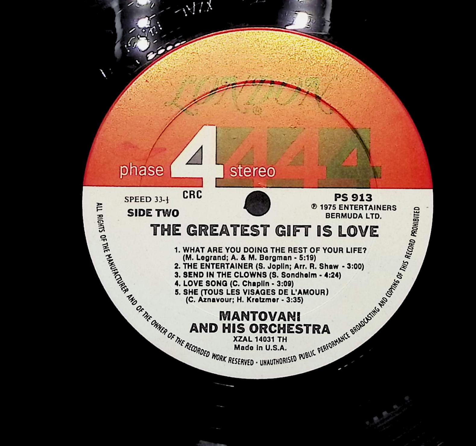 Mantovani And His Orchestra The Greatest Gift Is Love 1975 LP Jazz  — image 2