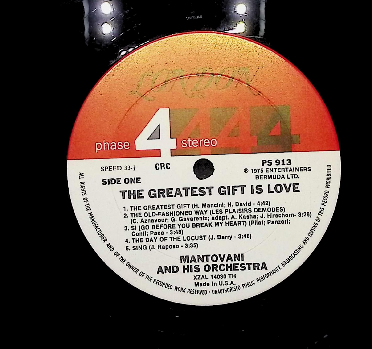 Mantovani And His Orchestra The Greatest Gift Is Love 1975 LP Jazz  — image 4