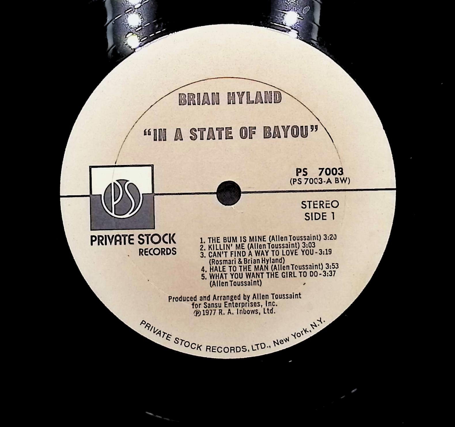 Brian Hyland In a State Of Bayou 1977 LP Rock Side 1 & Side 2  — image 2