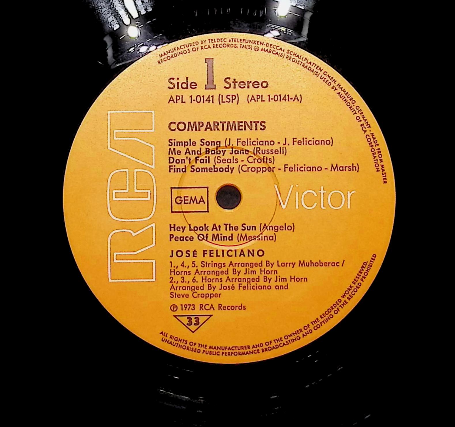 José Feliciano Compartments 1973 LP Rock Side 1 & 2  — image 2