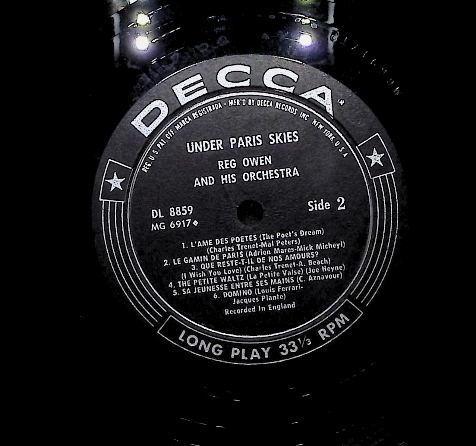 Reg Owen And His Orchestra Under Paris Skies 1959 LP Pop  — image 2