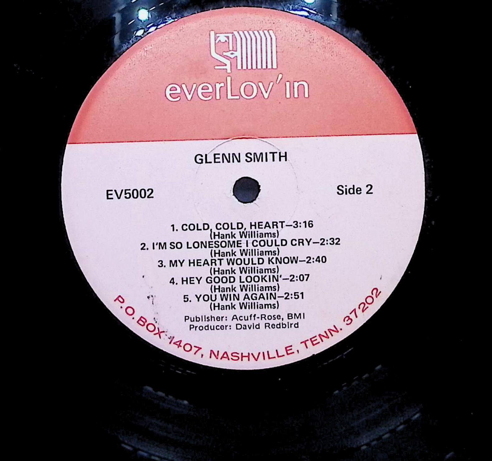Glenn Smith Salutes Hank Williams 1978 LP Folk, World, & Country  — image 2