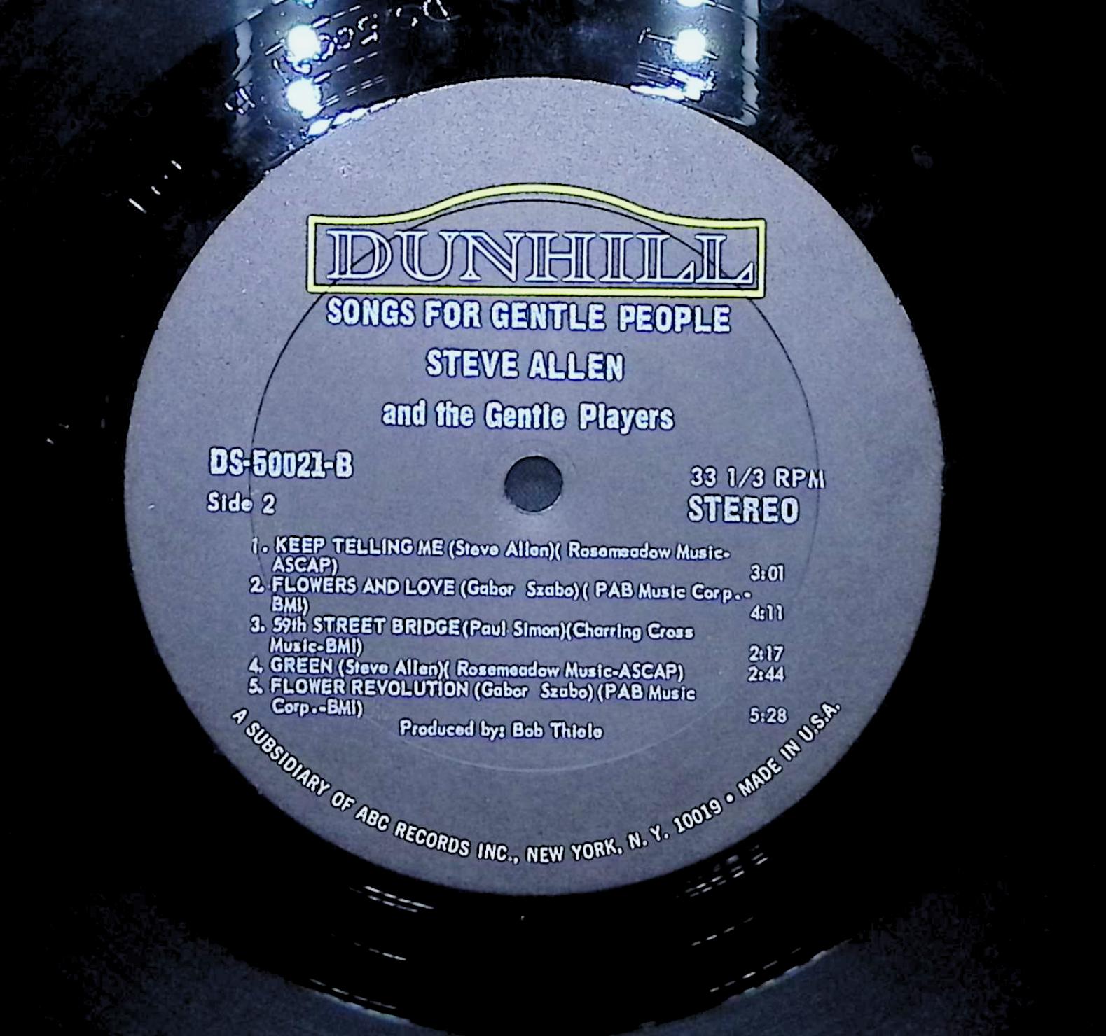 Steve Allen & The Gentle Players Songs For Gentle People 1967 LP Jazz Side 1 & 2 — image 2