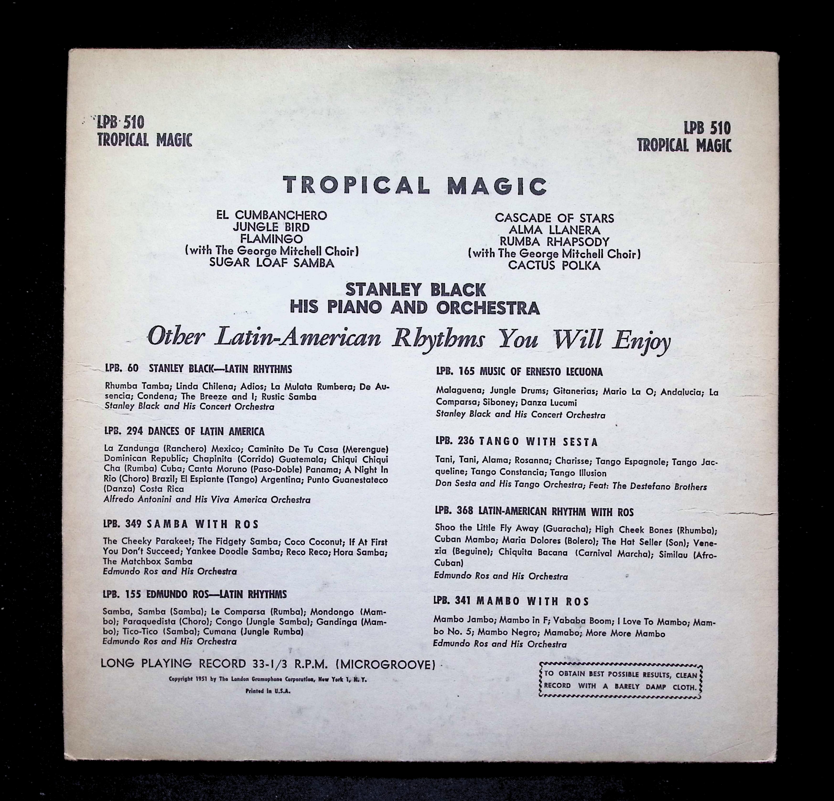 Stanley Black & His Orchestra Tropical Magic 12" LP 1951 LPB 510 Latin — image 2