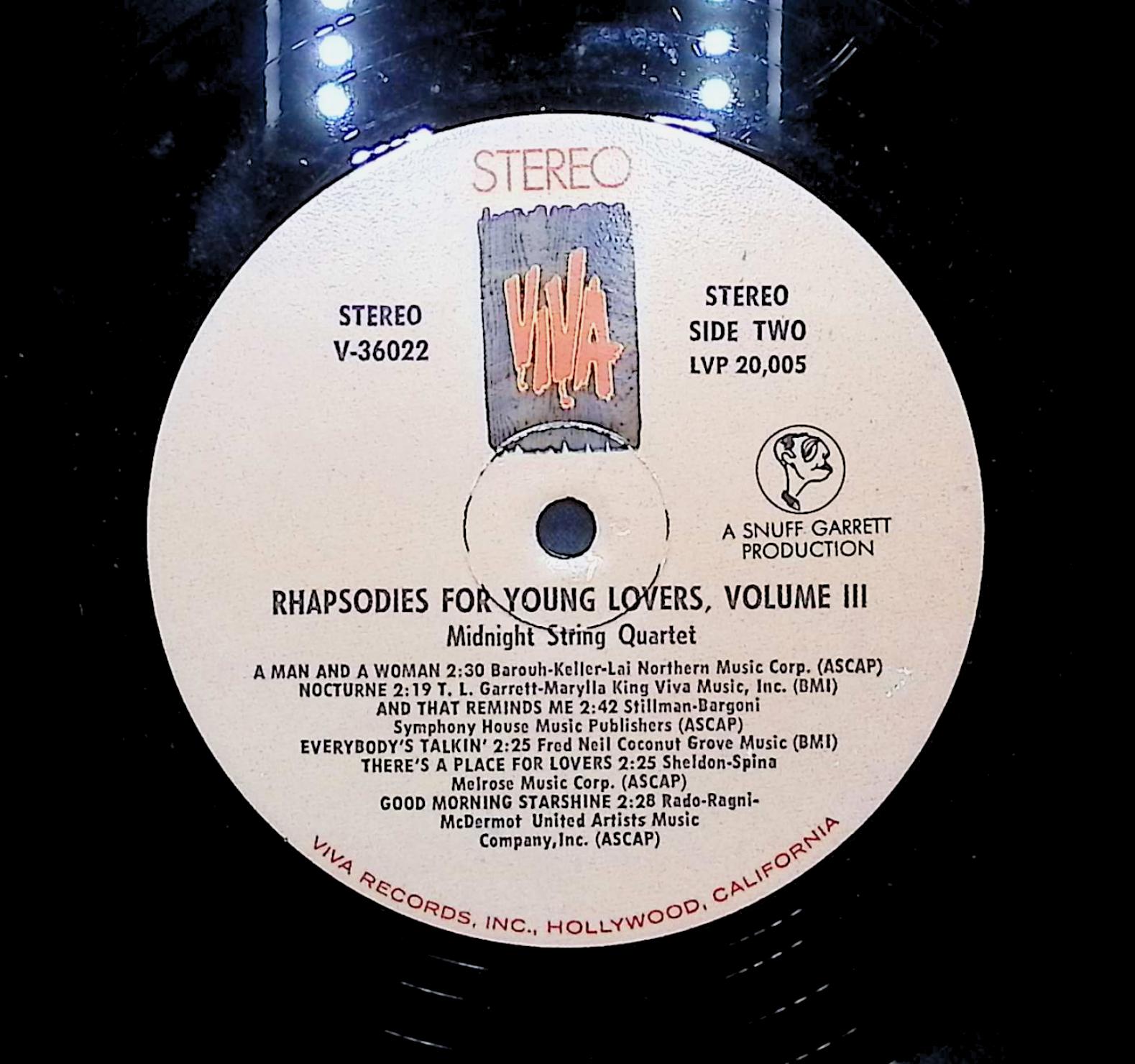 Midnight String Quartet Rhapsodies For Young Lovers Volume Three 1968 LP Jazz — image 2