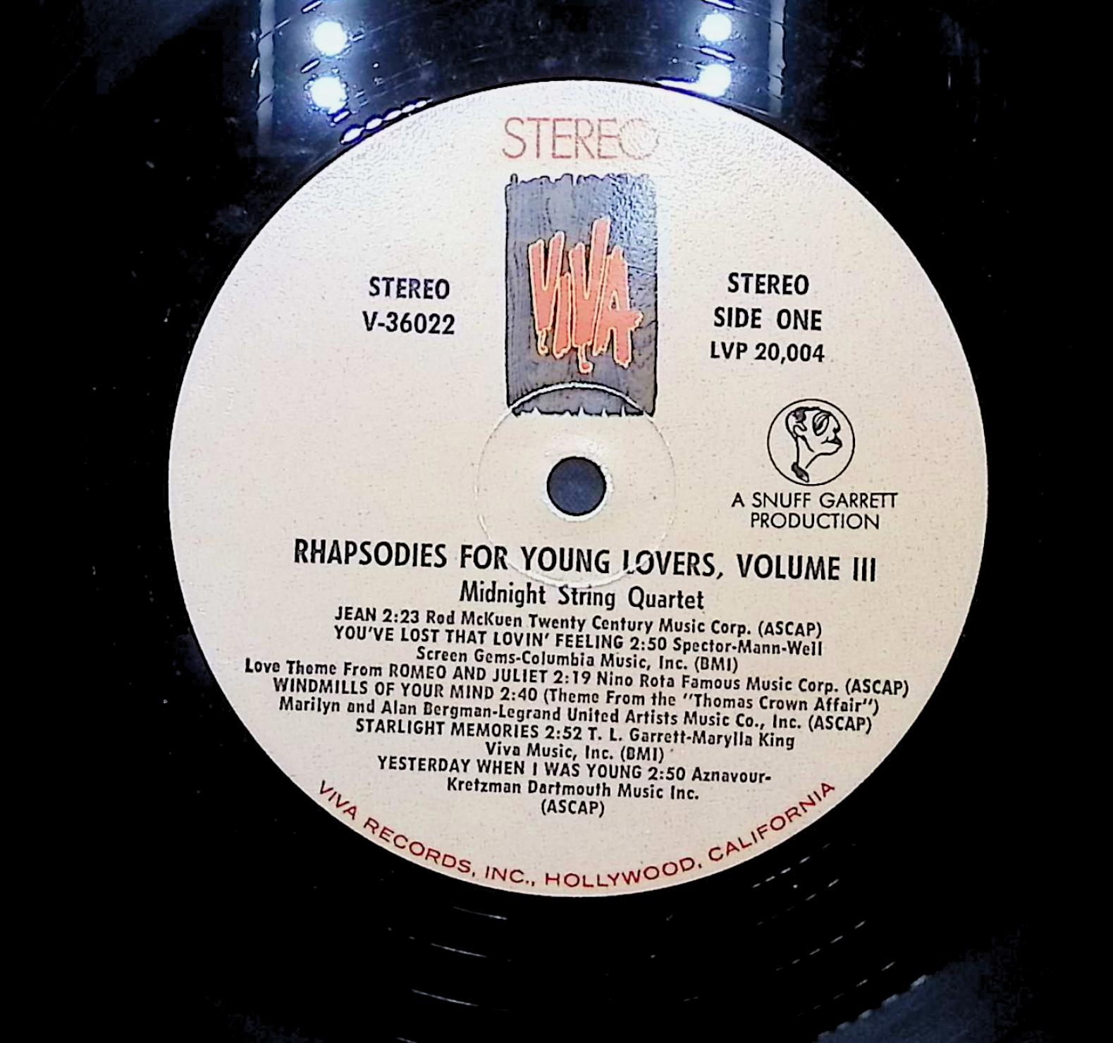 Midnight String Quartet Rhapsodies For Young Lovers Volume Three 1968 LP Jazz — image 4