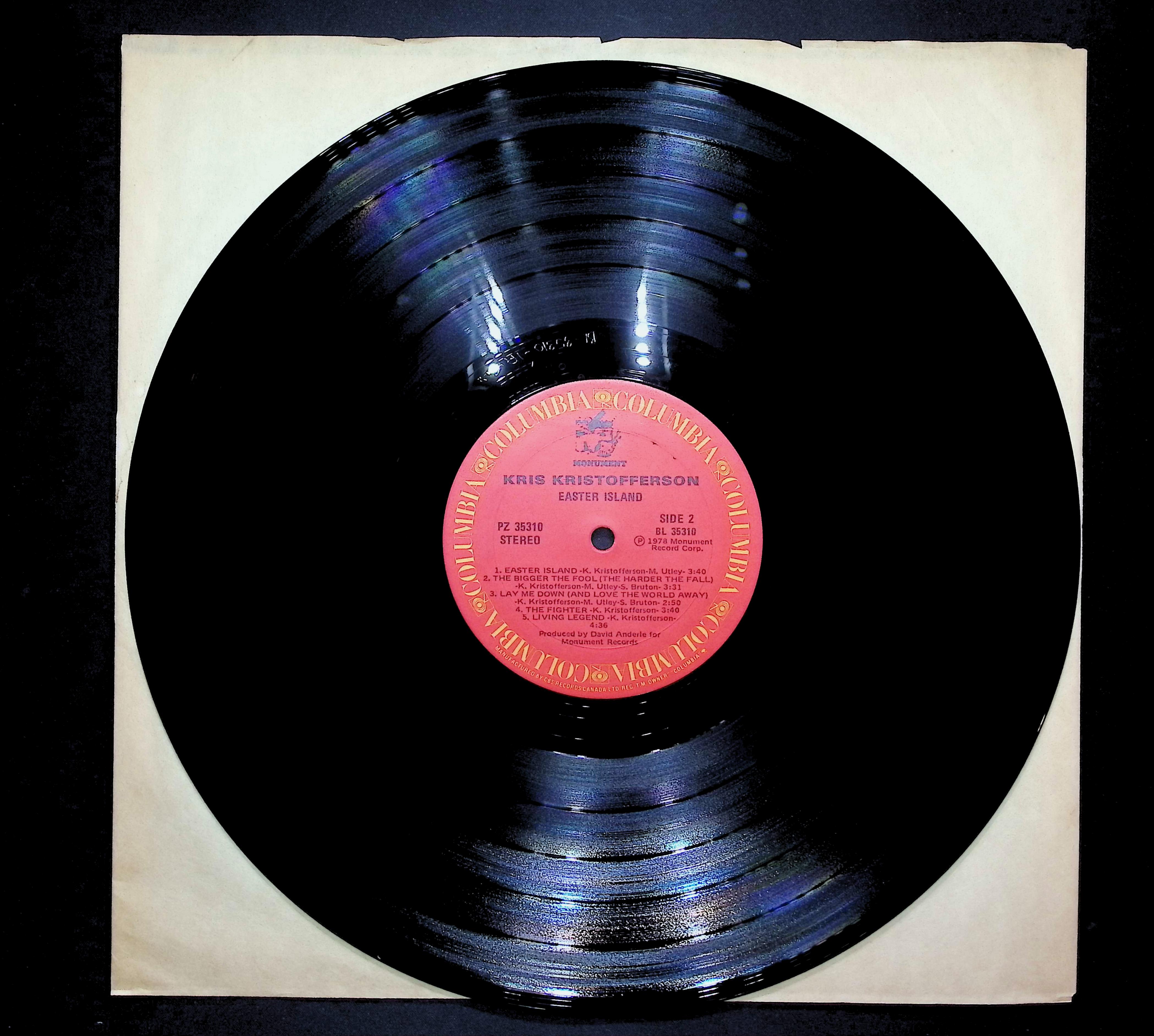 Kris Kristofferson Easter Island 1978 LP Folk, World, & Country Side 1 & 2  — image 3