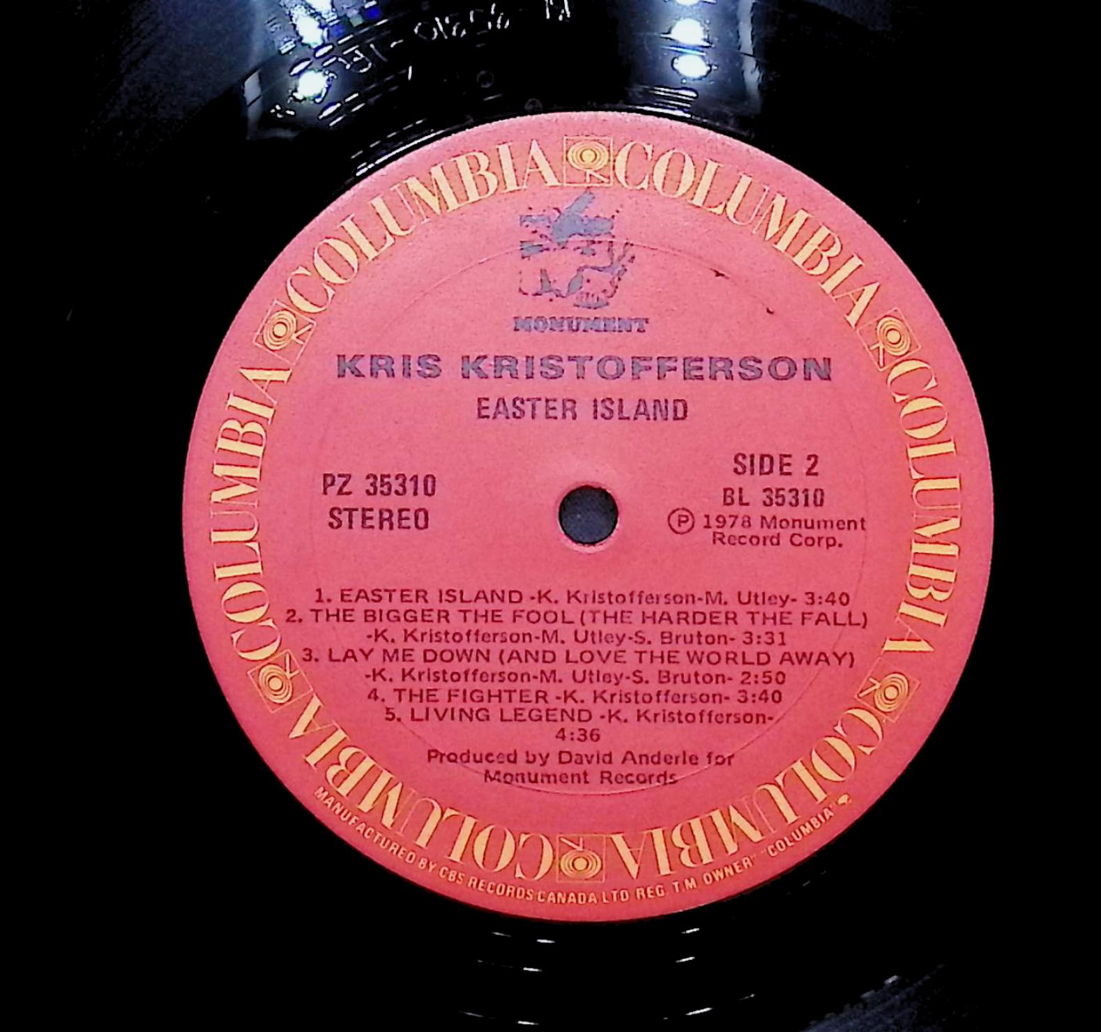 Kris Kristofferson Easter Island 1978 LP Folk, World, & Country Side 1 & 2  — image 4