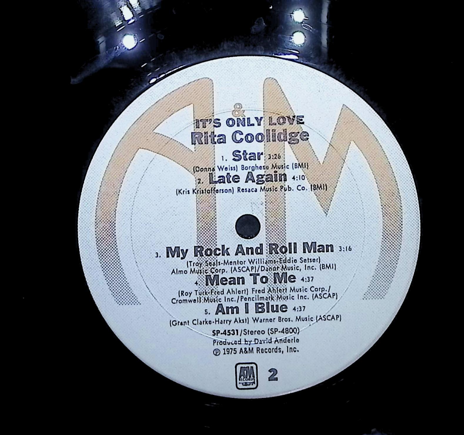 Rita Coolidge It's Only Love 1975 LP Pop Side 1 & 2  — image 2
