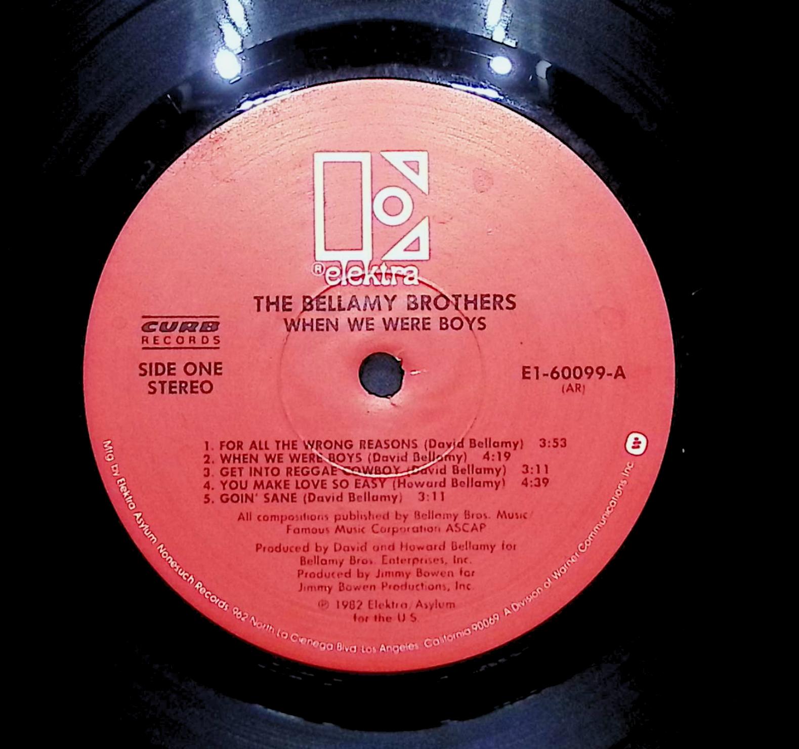 Bellamy Brothers When We Were Boys 1982 LP Folk, World, & Country Side A & B — image 2