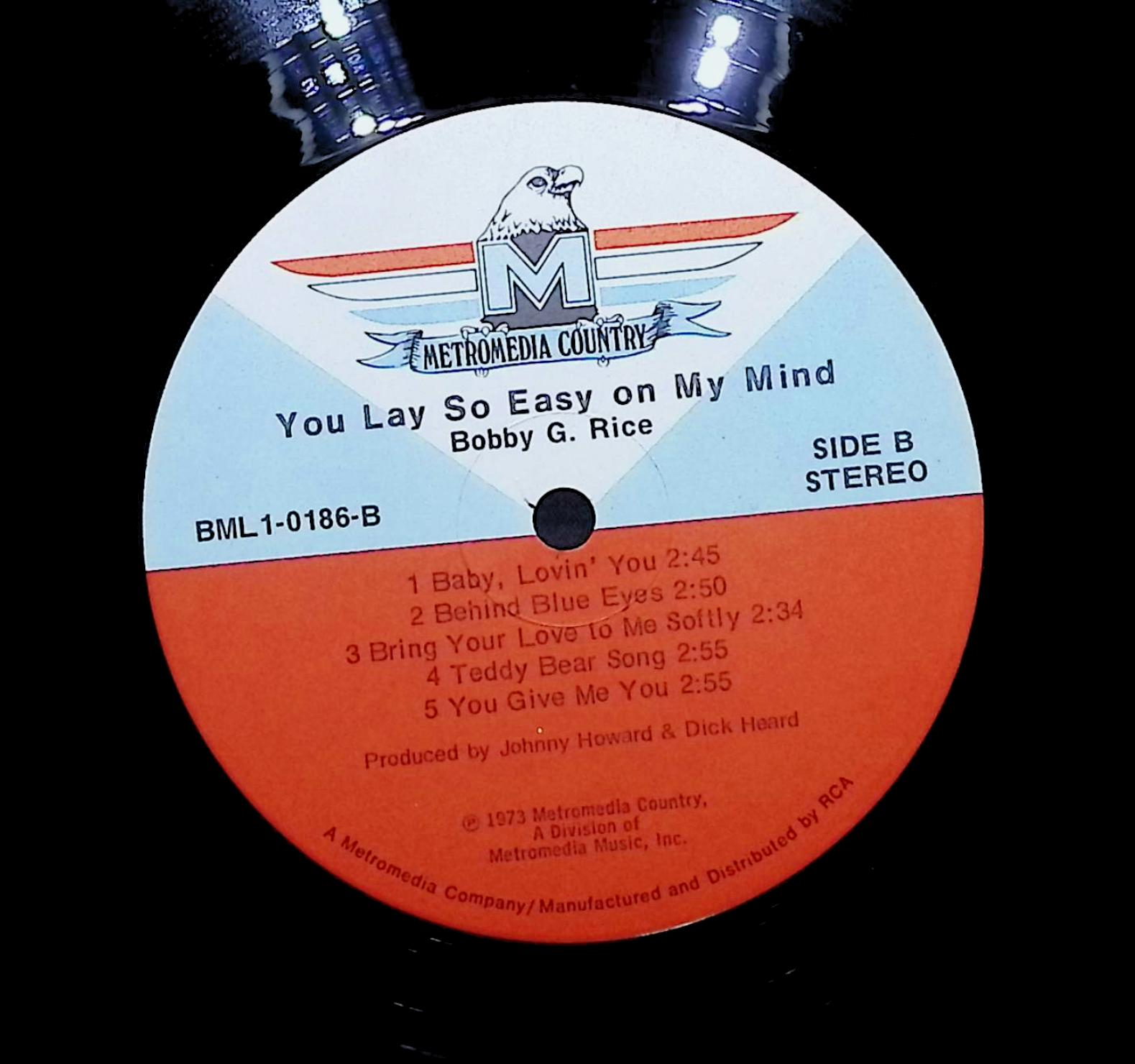 Bobby G. Rice You Lay So Easy On My Mind 1973 LP Folk, World, & Country  — image 2