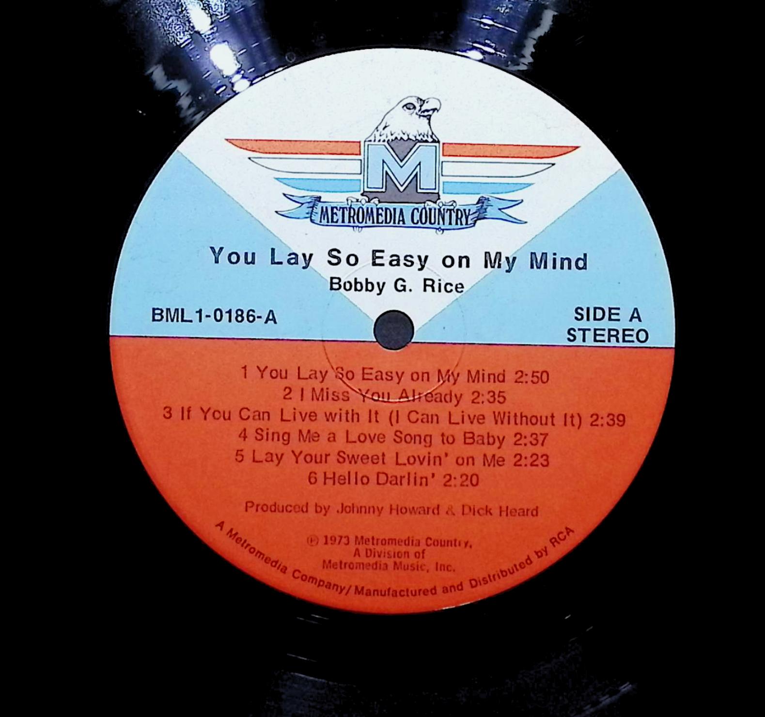 Bobby G. Rice You Lay So Easy On My Mind 1973 LP Folk, World, & Country  — image 4