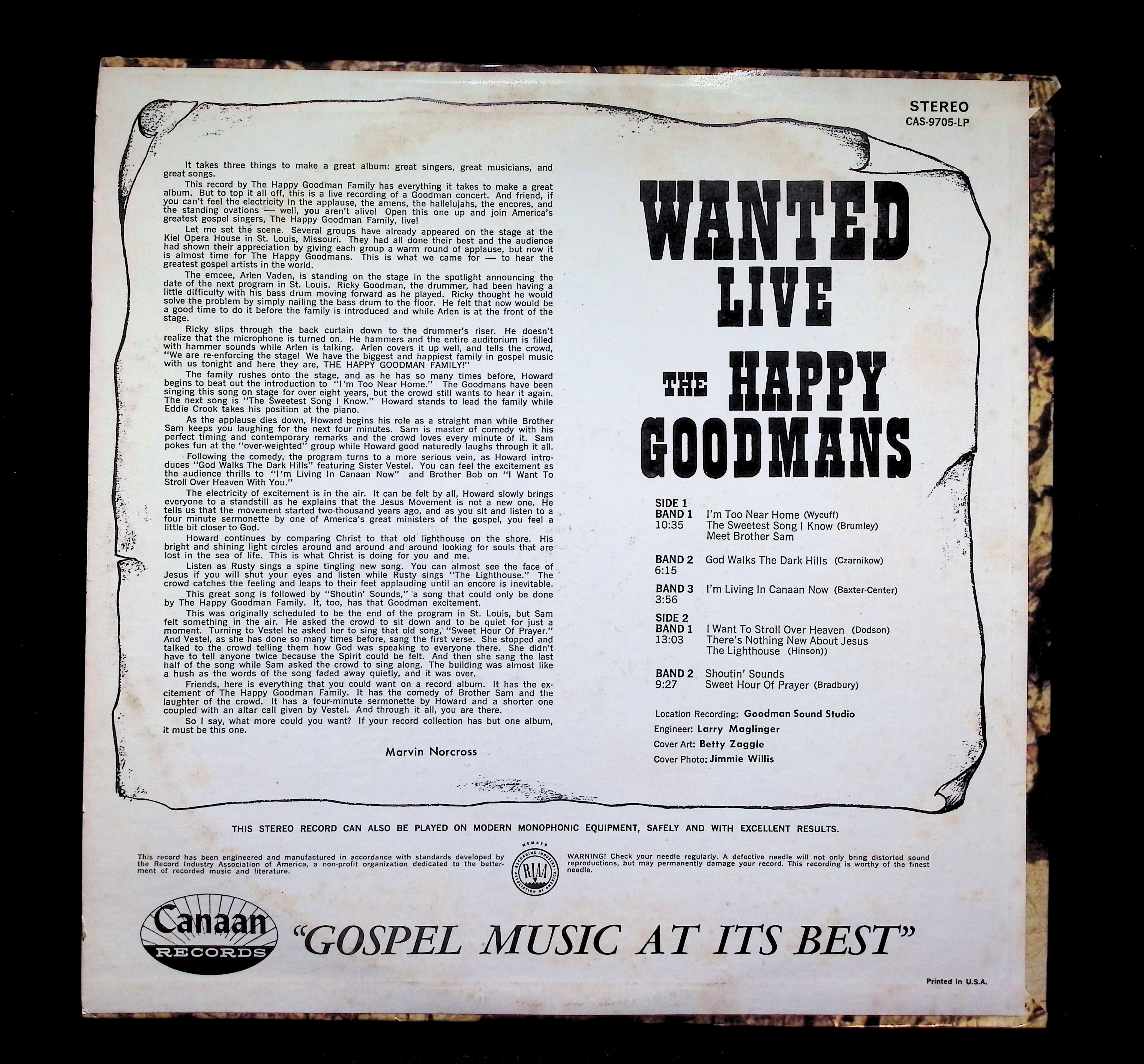 The Happy Goodmans Wanted Live LP 1971 — image 2