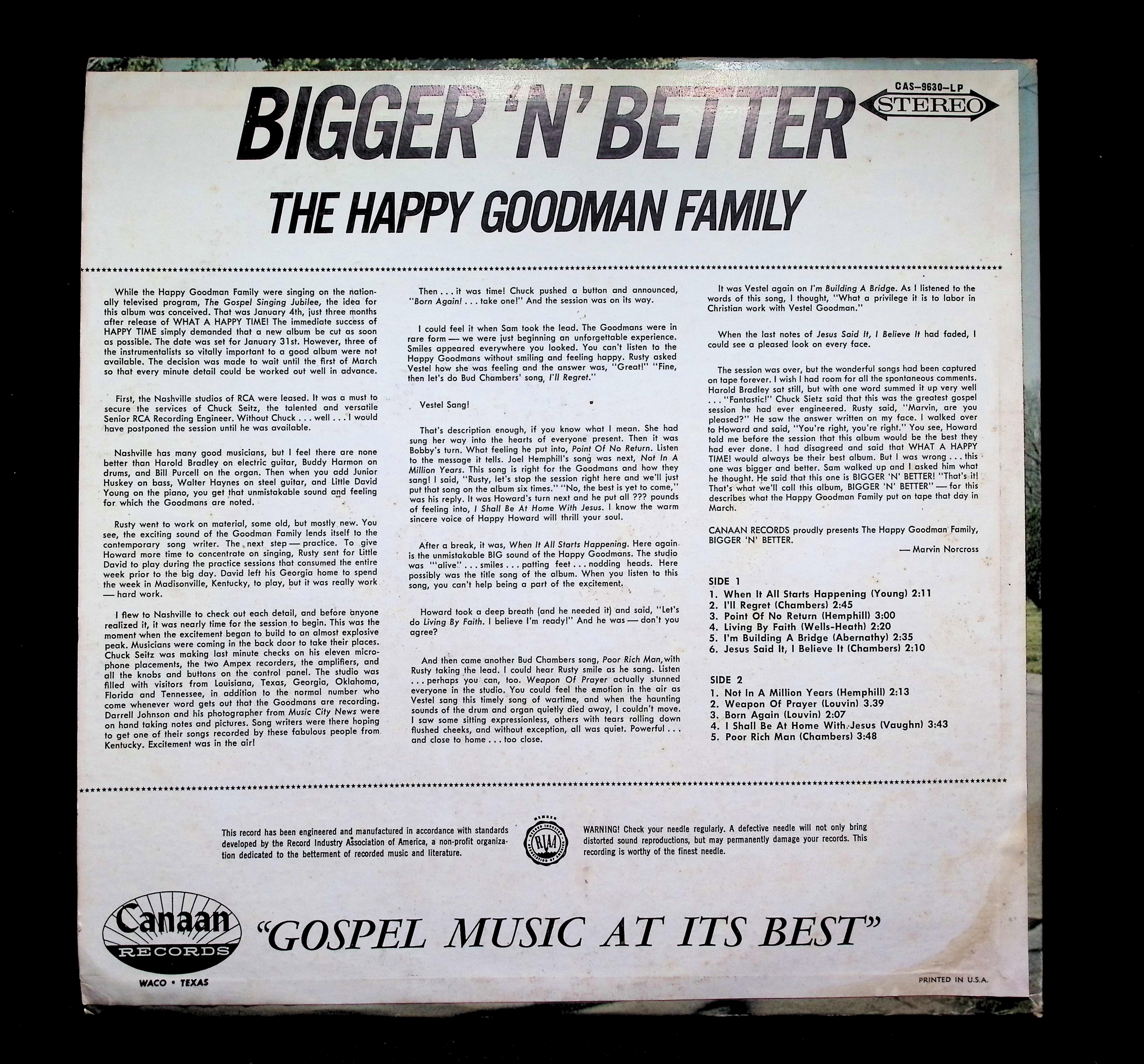 The Happy Goodman Family Bigger 'N' Better LP 1967 — image 2