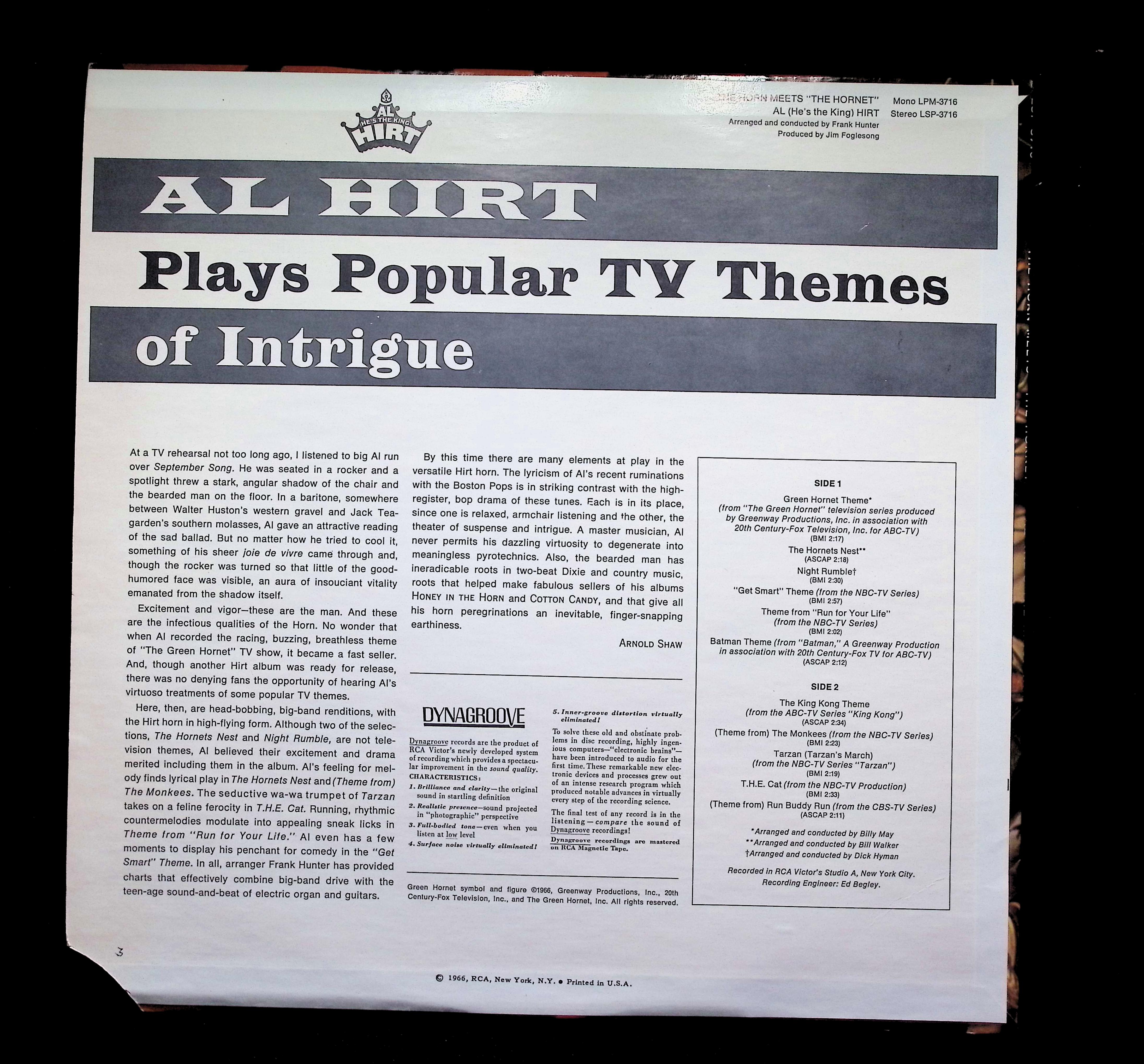 Al Hirt The Horn Meets “The Hornet” 1967 LSP-3716 Jazz LP — image 2