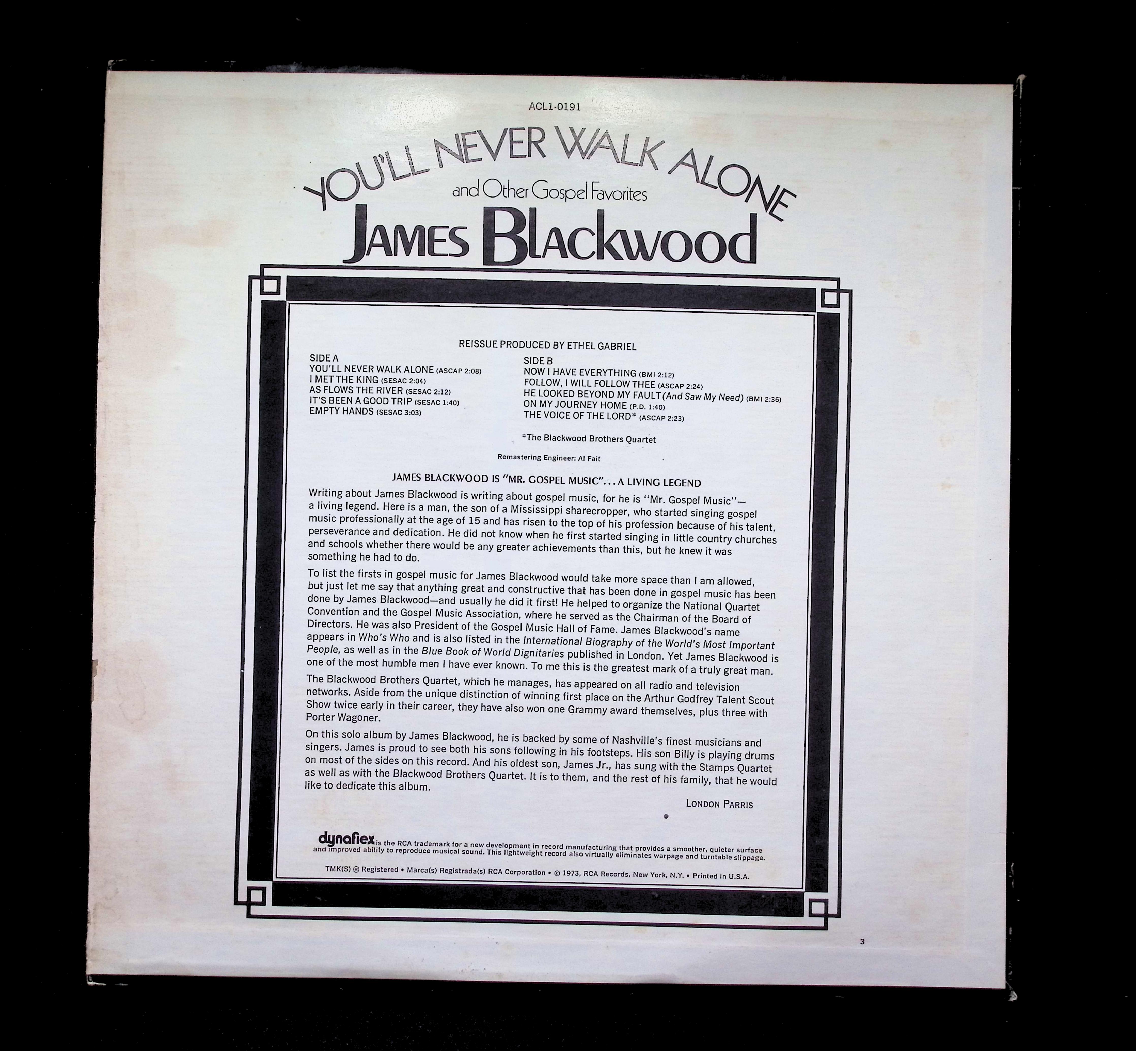 James Blackwood You'll Never Walk Alone LP 1973 RCA Camden Gospel — image 2