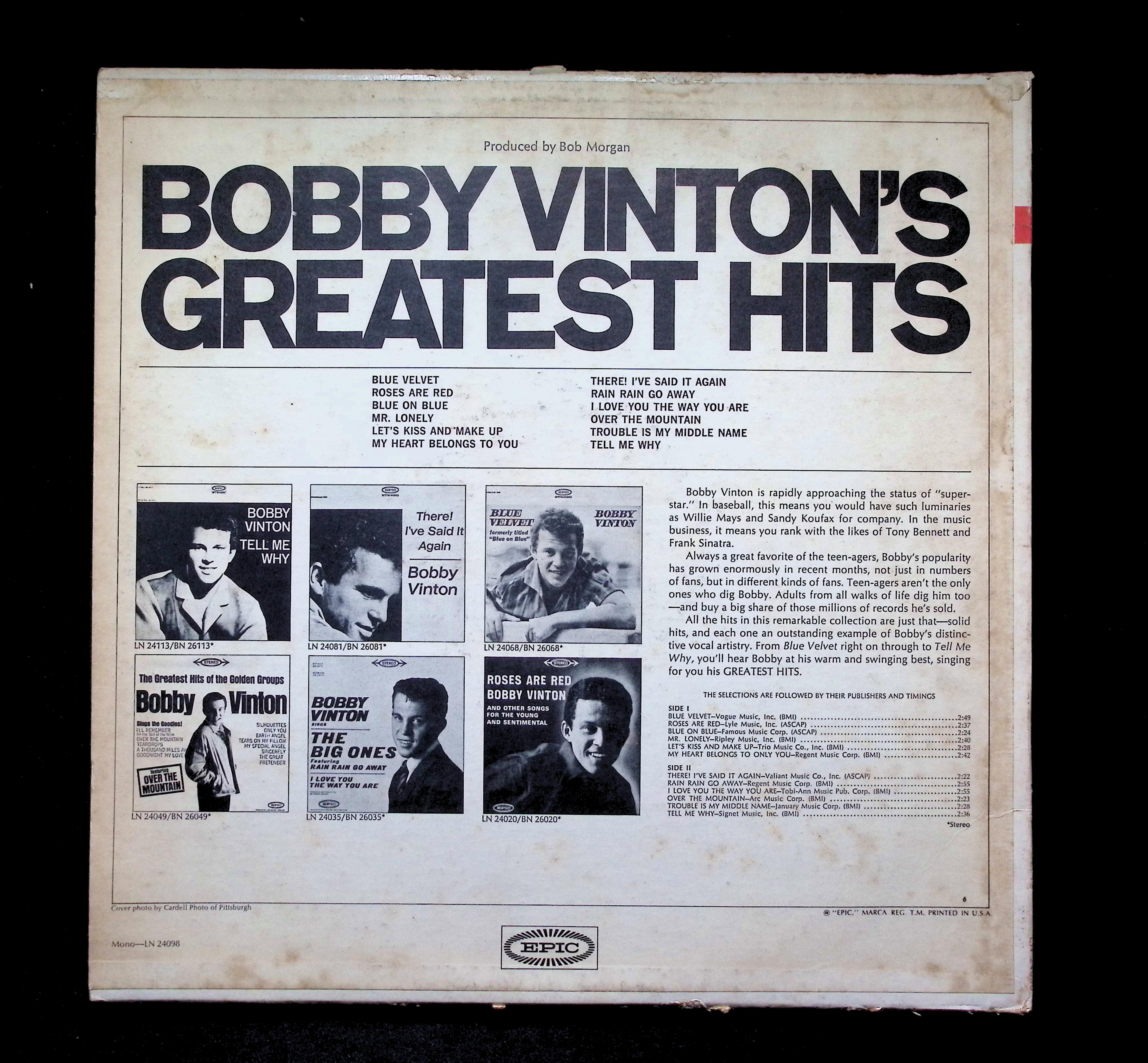 Bobby Vinton Greatest Hits LP 1964 Epic Pop Vocal — image 2