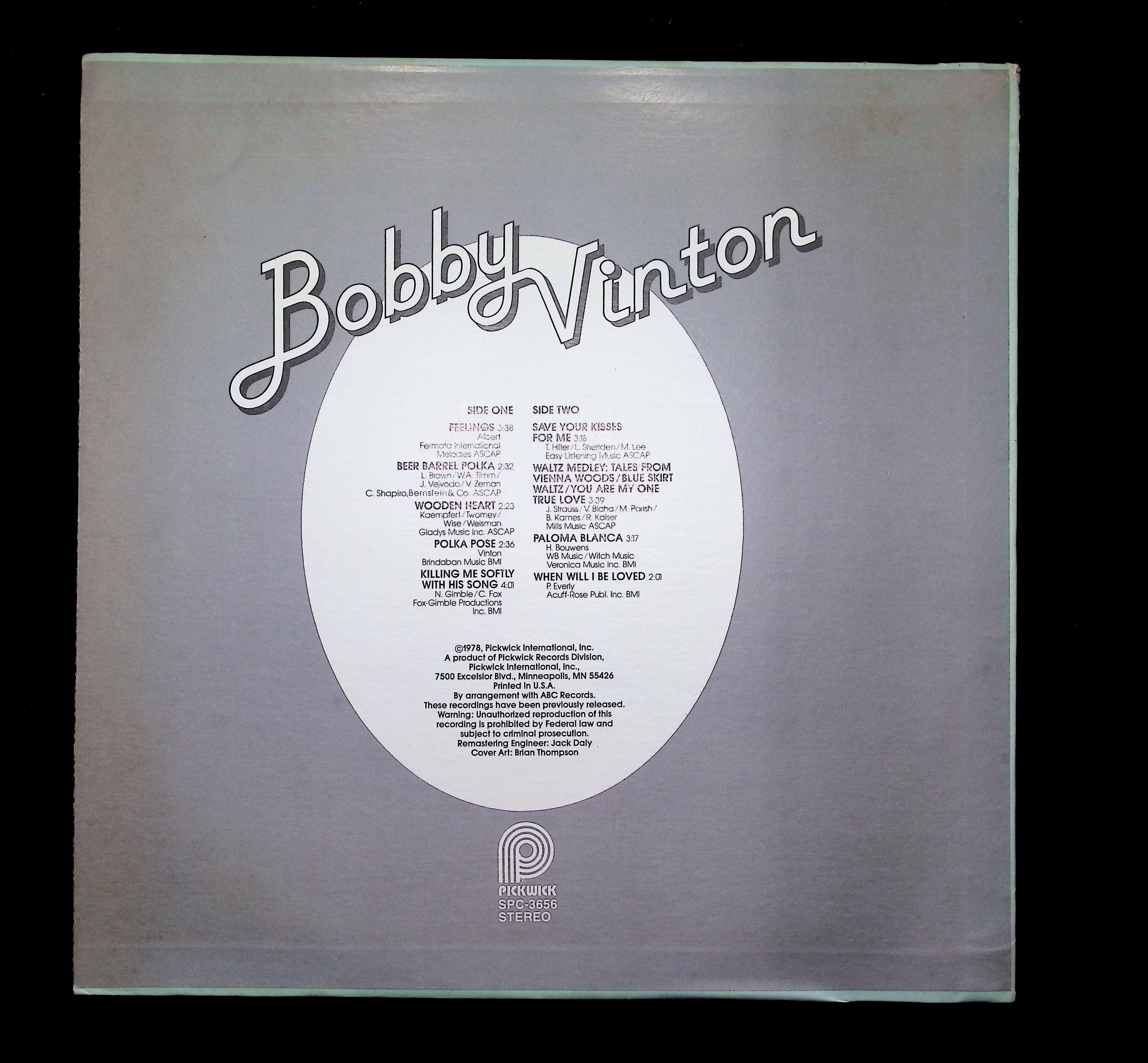 Bobby Vinton LP 1978 Pickwick Pop Compilation — image 2