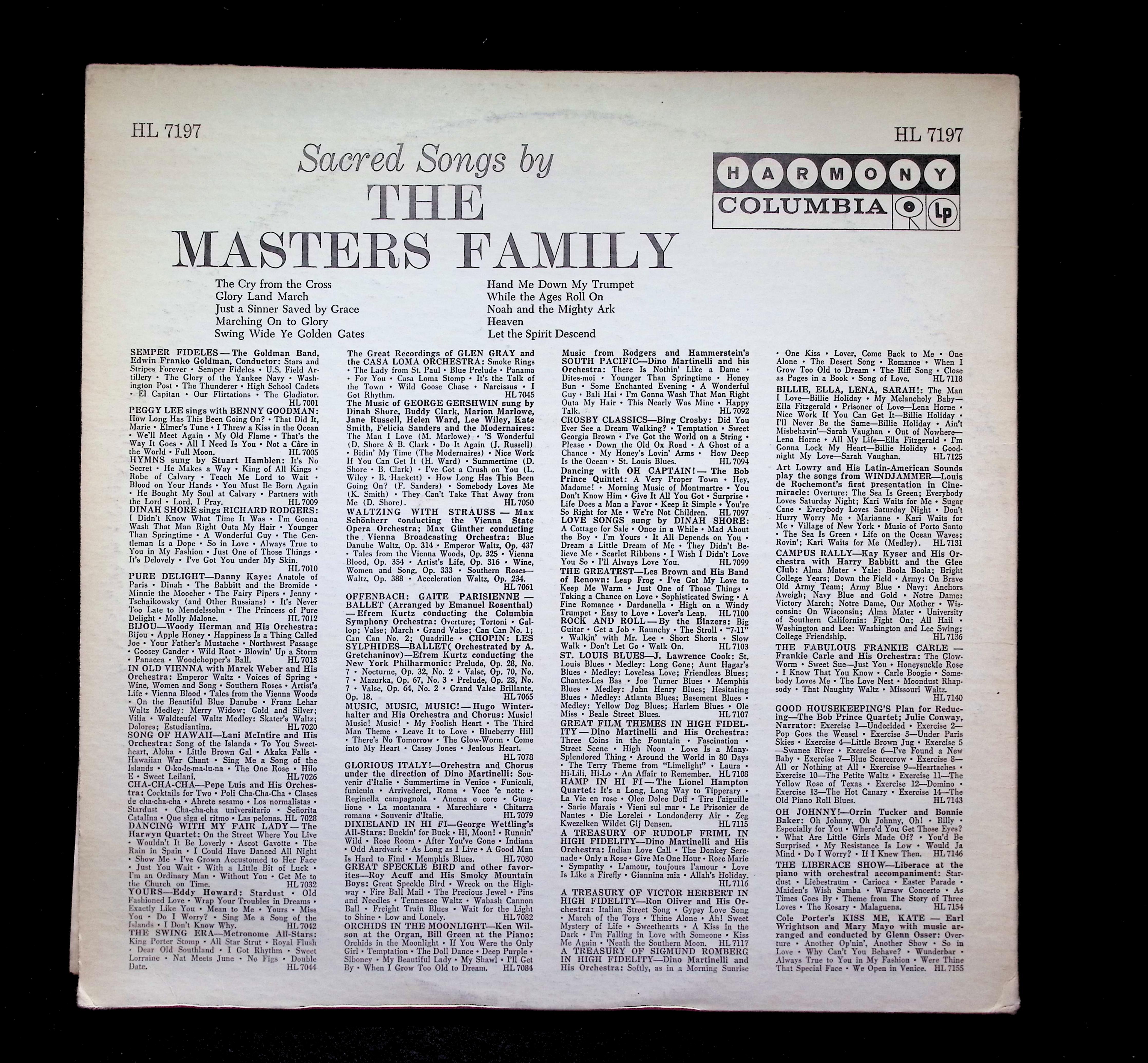 The Masters Family Sacred Songs LP 1959 Harmony Gospel — image 2