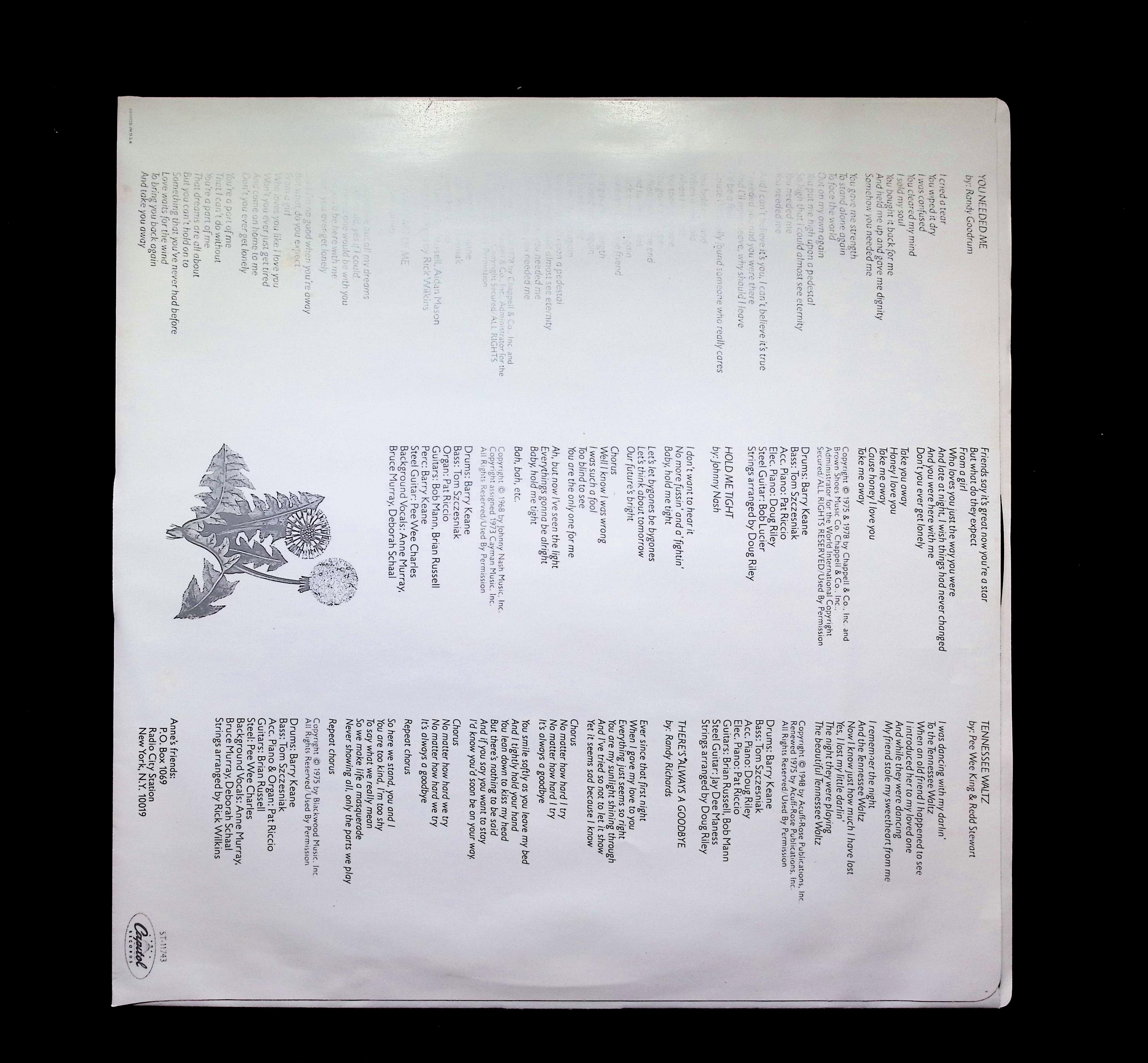 Anne Murray Let's Keep It That Way LP 1978 Capitol Folk — image 3