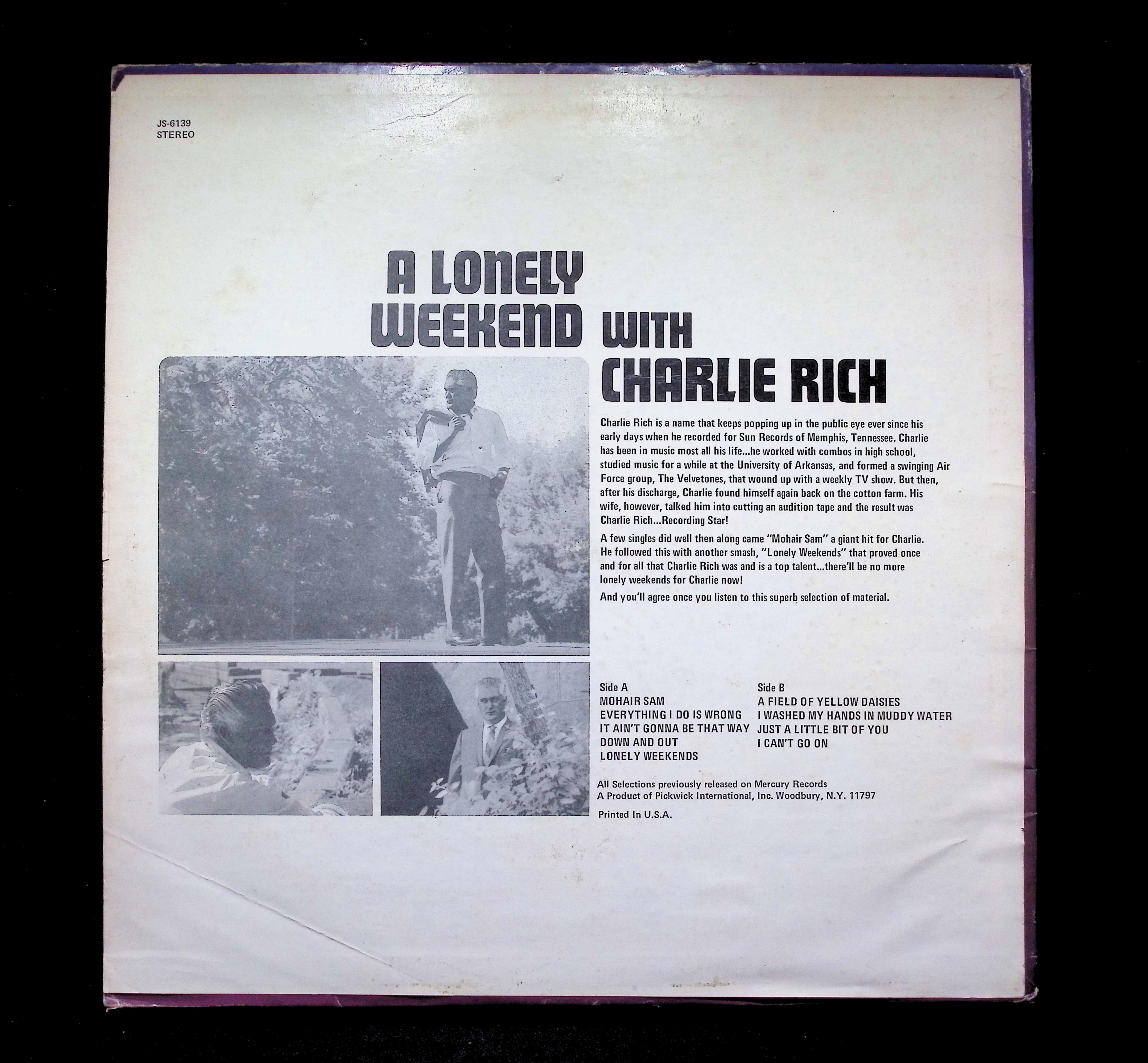 Charlie Rich Lonely Weekends LP 1974 Pickwick Country — image 2